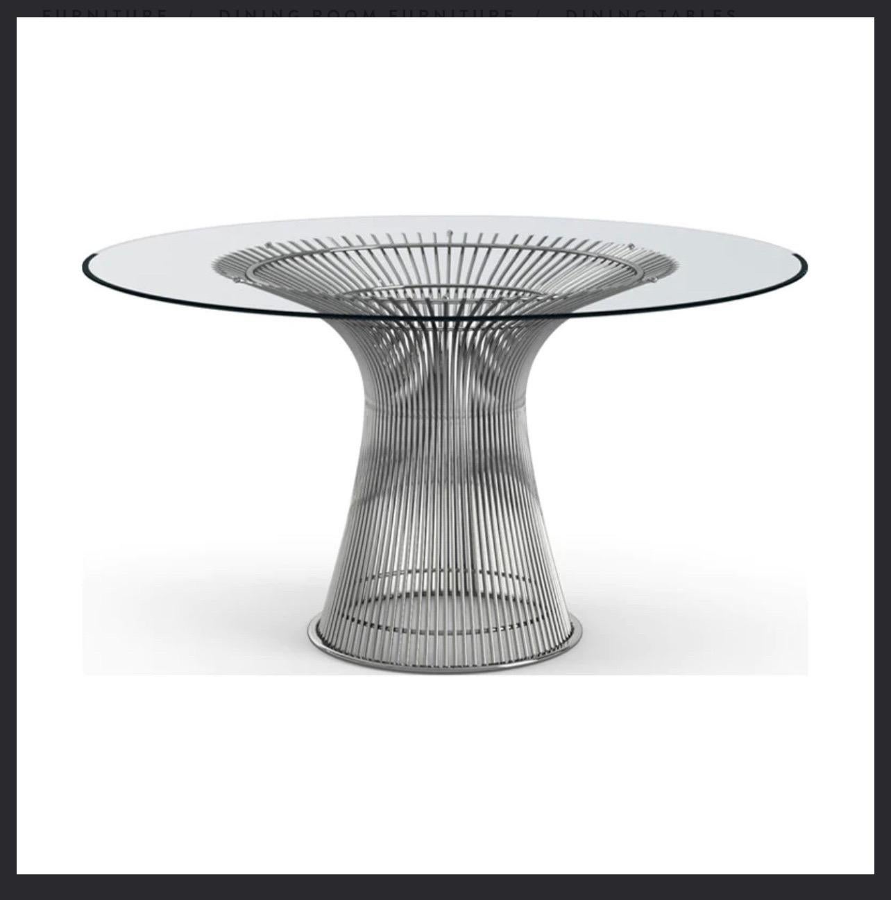 Mid-Century Modern Warren Platner for Knoll Mid-Century Glass Top Nickel Dining Table