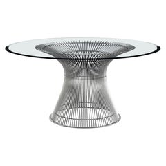Table de salle à manger Warren Platner pour Knoll du milieu du siècle dernier avec plateau en verre et nickel