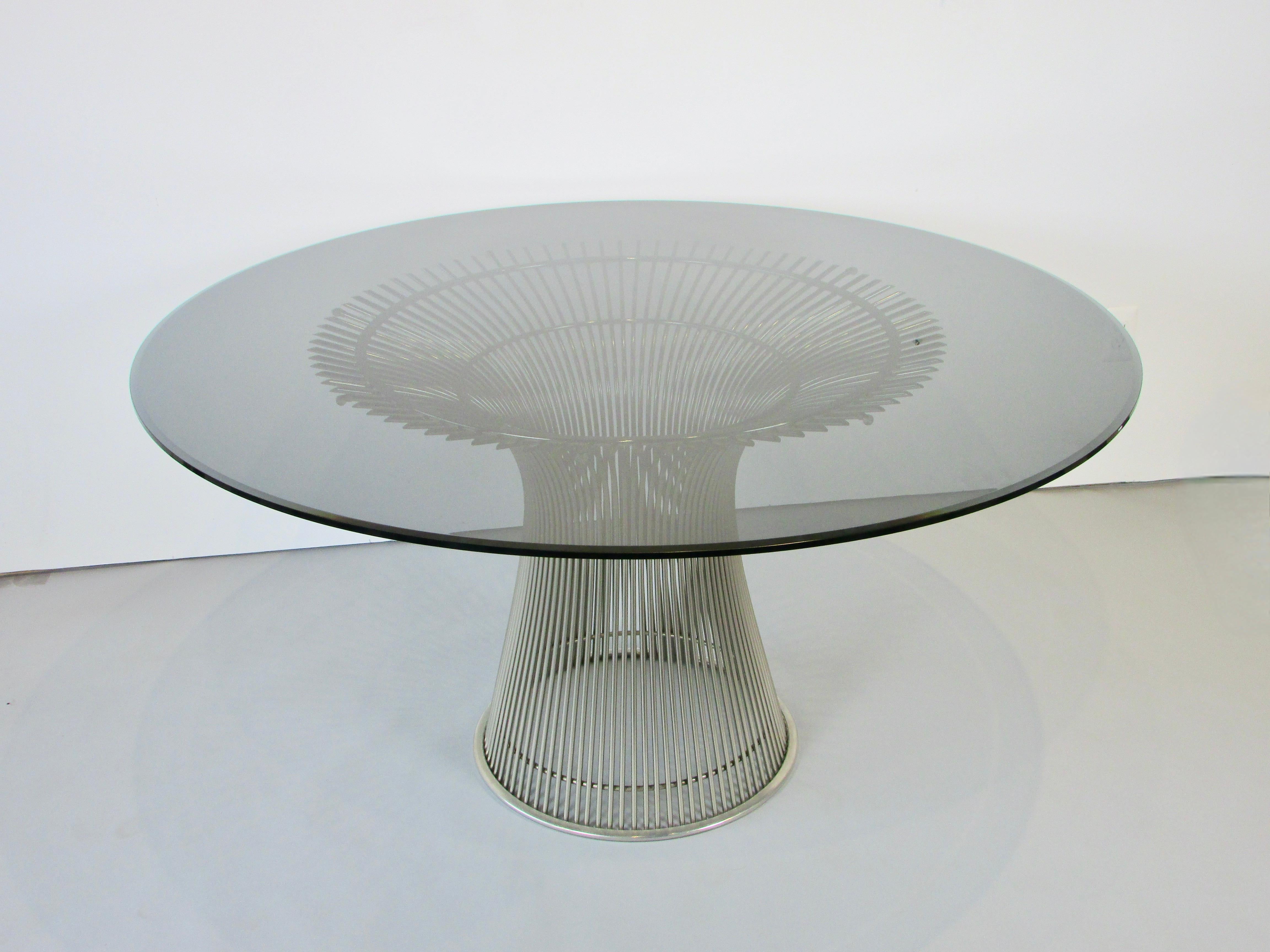 American Warren Platner for Knoll Round Glass Dining Table on Polished Nickel Plated Base