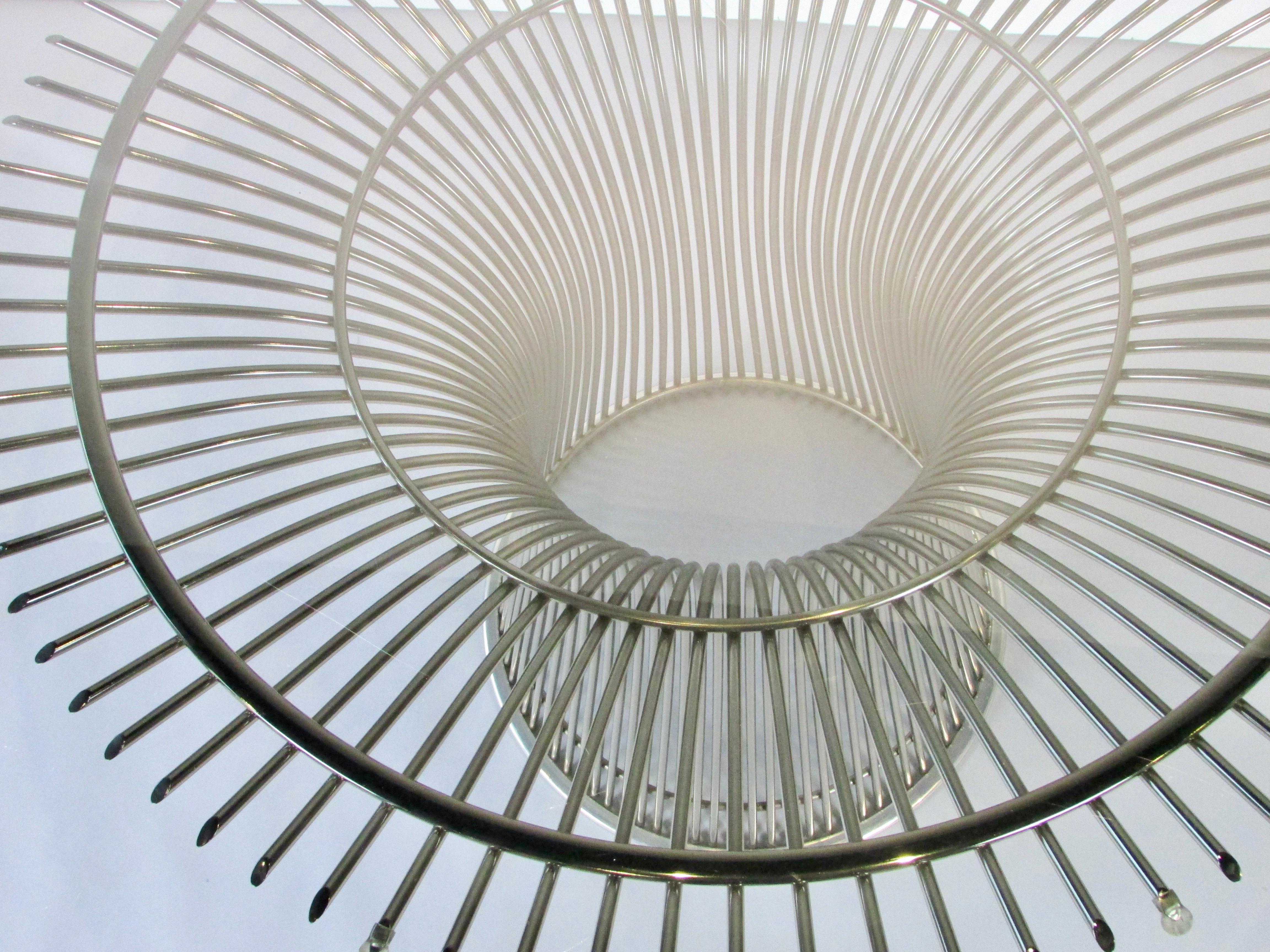 Warren Platner for Knoll Round Glass Dining Table on Polished Nickel Plated Base In Good Condition In Ferndale, MI