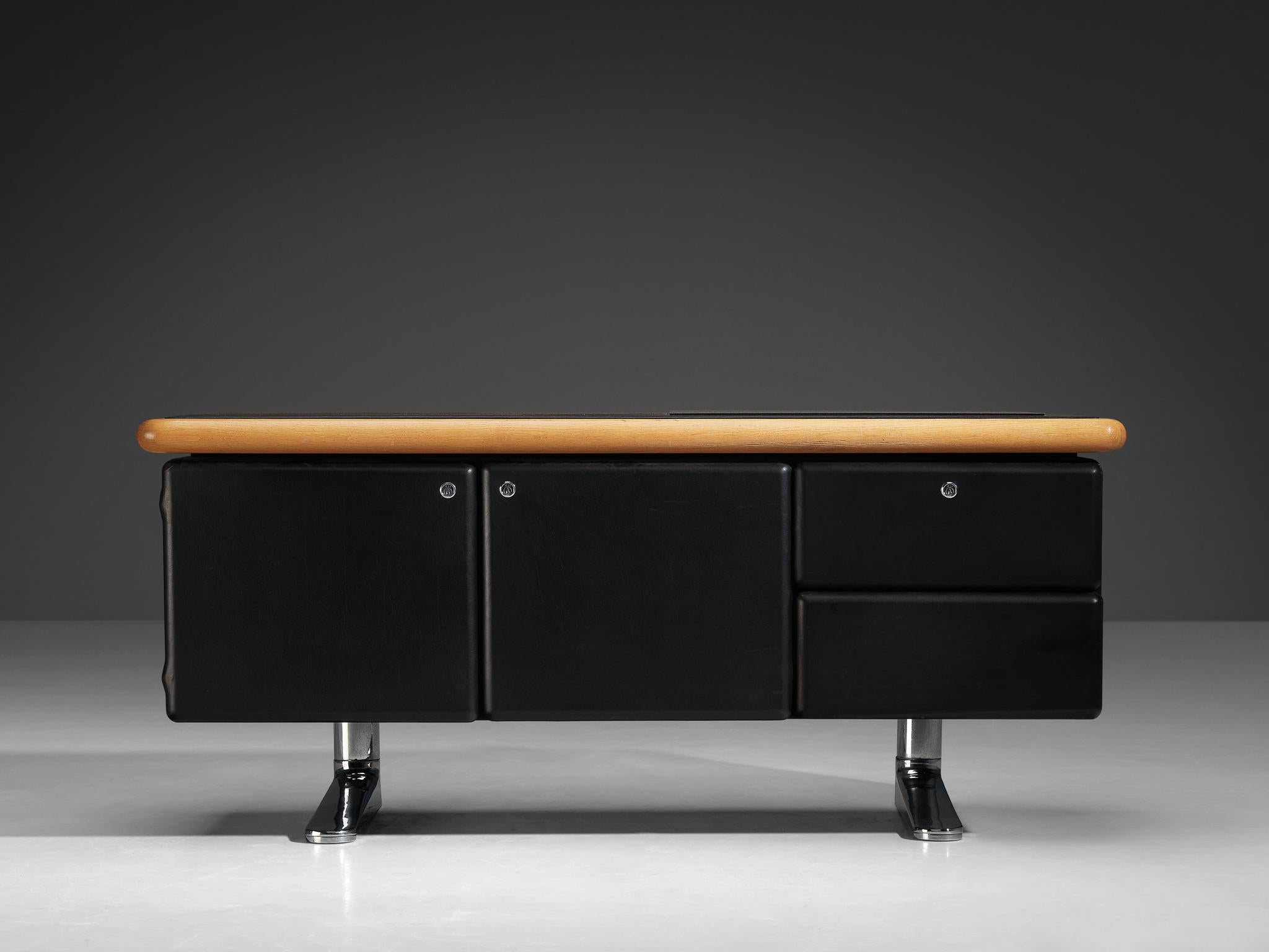 Postmoderno Credenza di Warren Platner per Knoll in pelle nera originale in vendita