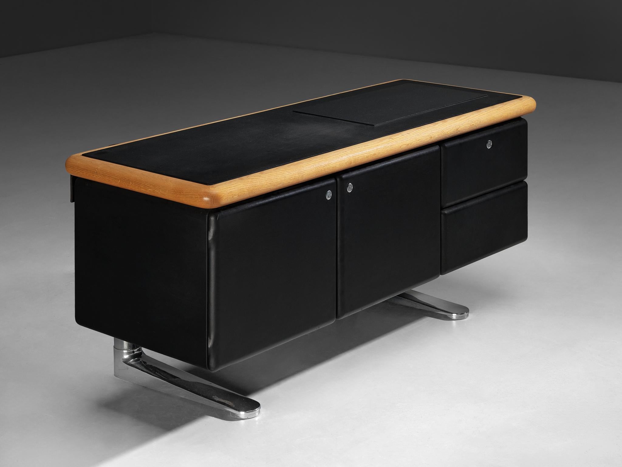 Americano Credenza di Warren Platner per Knoll in pelle nera originale in vendita