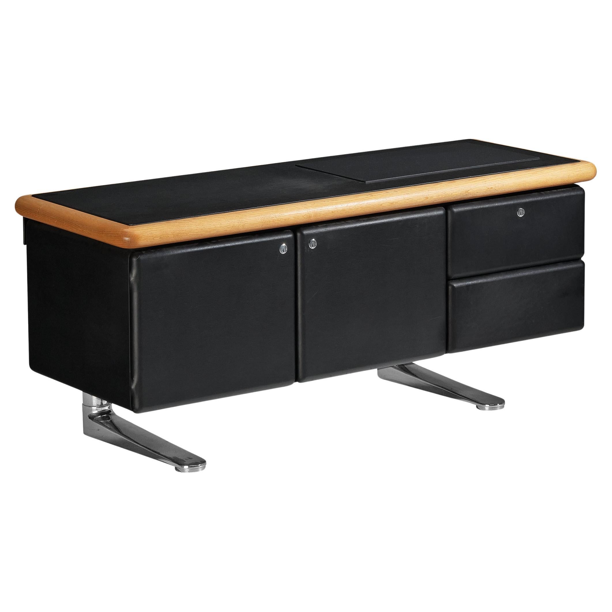 Aparador Warren Platner para Knoll en cuero negro original