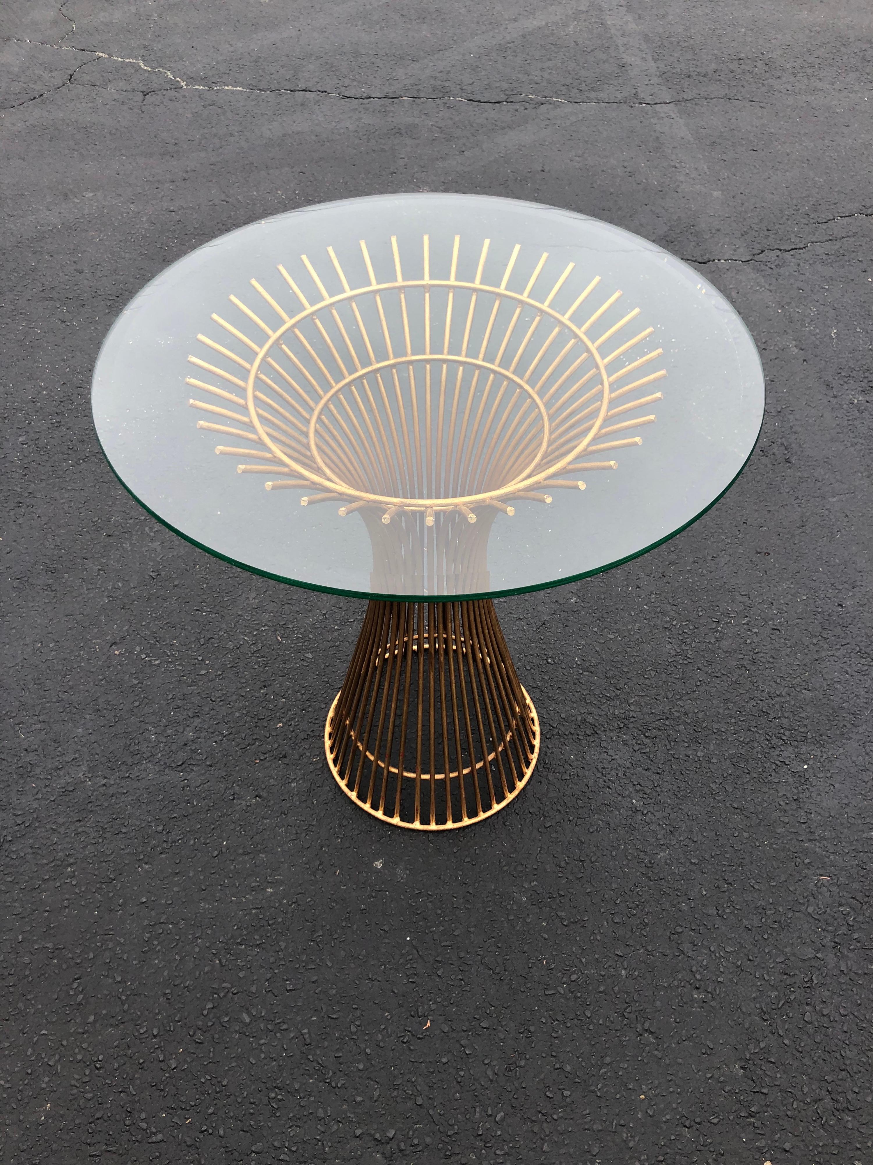 Warren Platner for Knoll style table or plantstand. We are not sure of the dates of production for this table with a gold wash. It is very heavy iron and extremely well made. Elegant and spohisticated it would accent any room. You can also place a