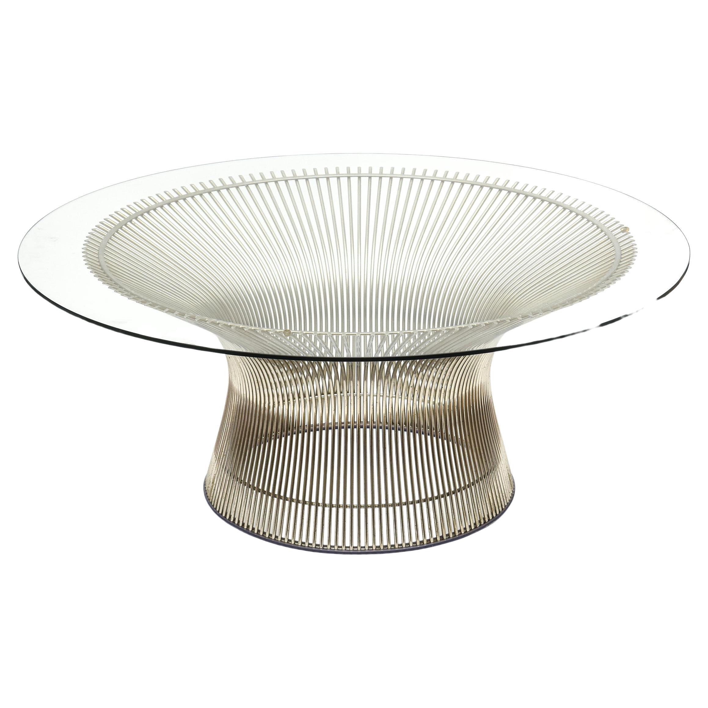 Warren Platner for Knoll Vintage Glass Top Wire Base Cocktail Table Mid Century