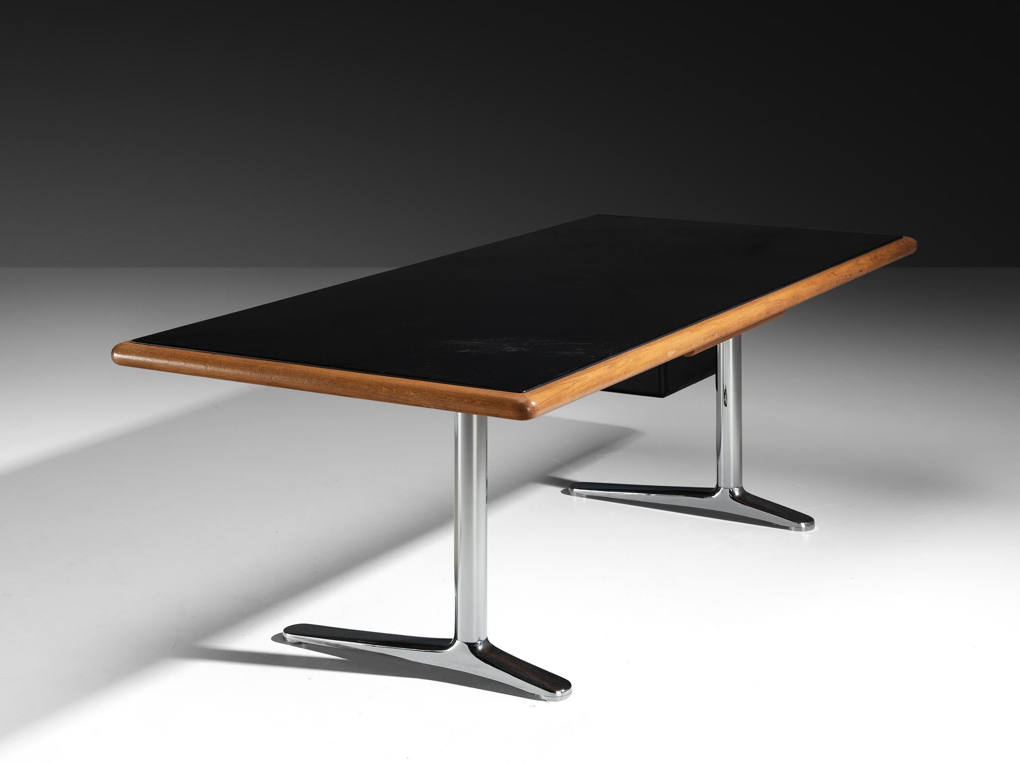 Warren Platner for Knoll Writing Desk in Oak and Black Leather For Sale 4