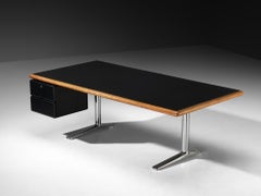 Warren Platner for Knoll Writing Desk in Oak and Black Leather