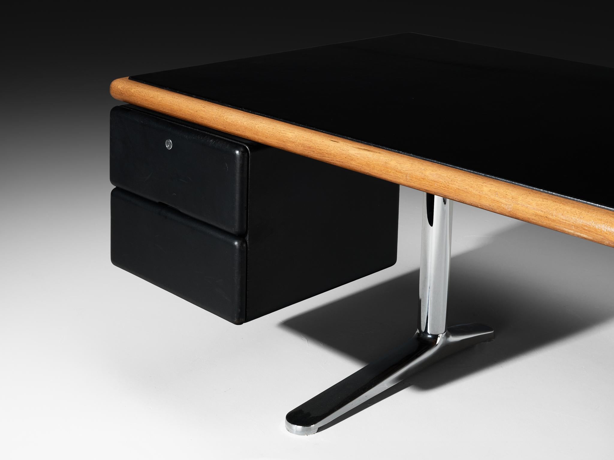 Mid-Century Modern Warren Platner for Knoll Writing Desk in Oak and Black Leather For Sale