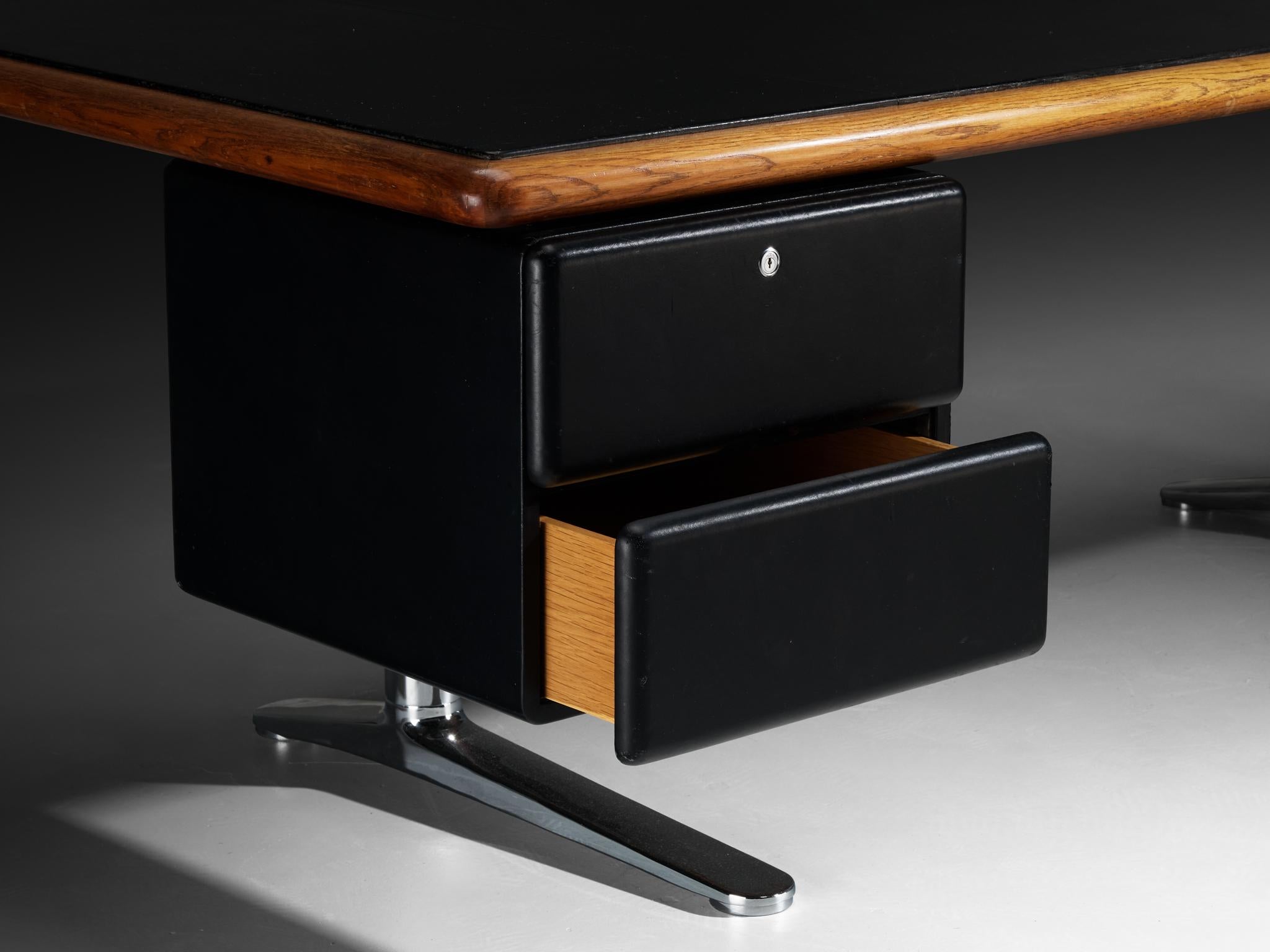 Warren Platner für Knoll Schreibtisch in Eiche und schwarzem Leder (Moderne der Mitte des Jahrhunderts) im Angebot
