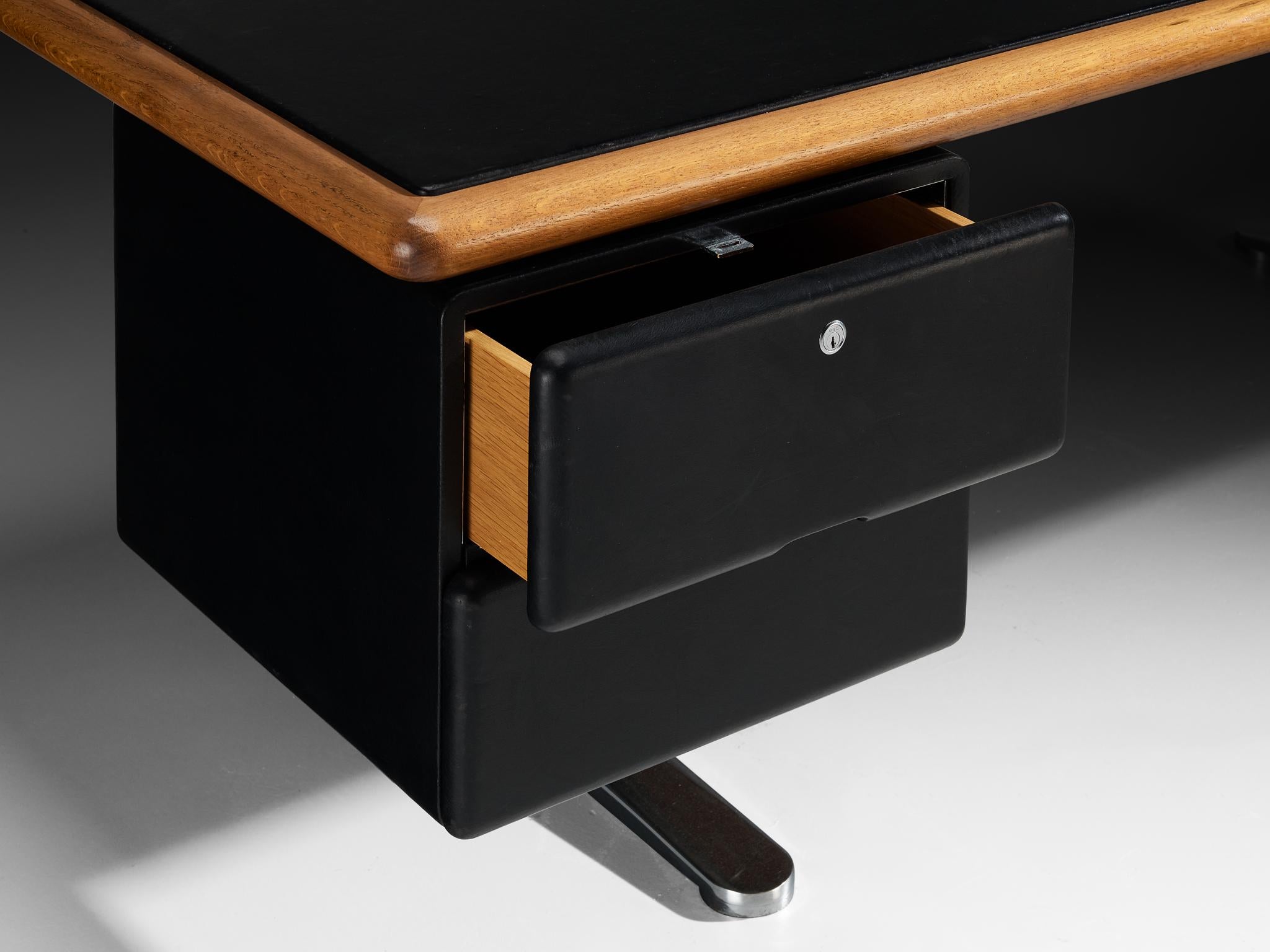 American Warren Platner for Knoll Writing Desk in Oak and Black Leather For Sale