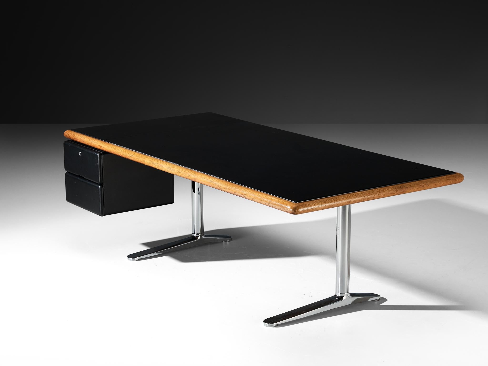 Warren Platner für Knoll Schreibtisch in Eiche und schwarzem Leder (amerikanisch) im Angebot