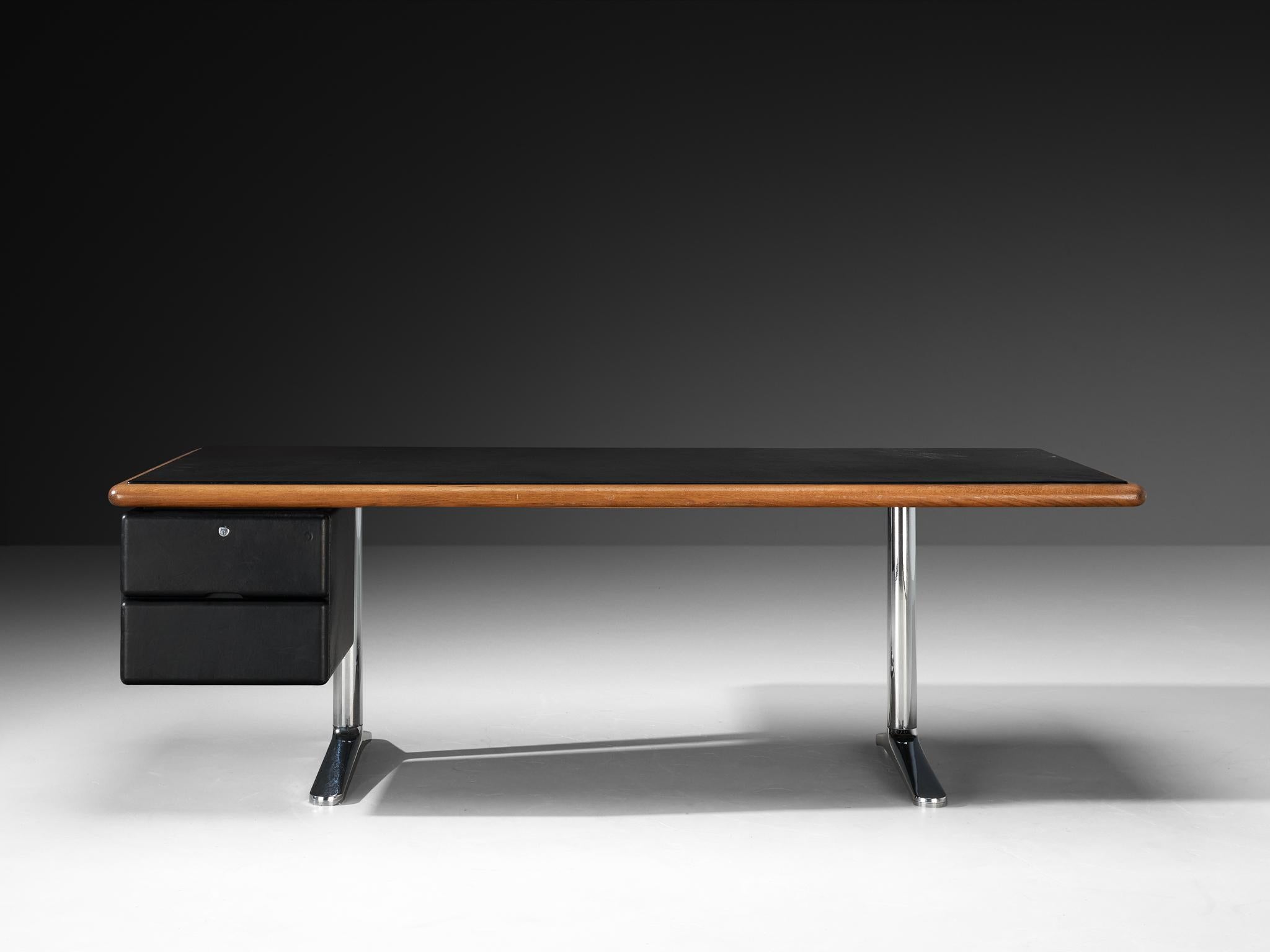 Warren Platner for Knoll Writing Desk in Oak and Black Leather In Good Condition For Sale In Waalwijk, NL