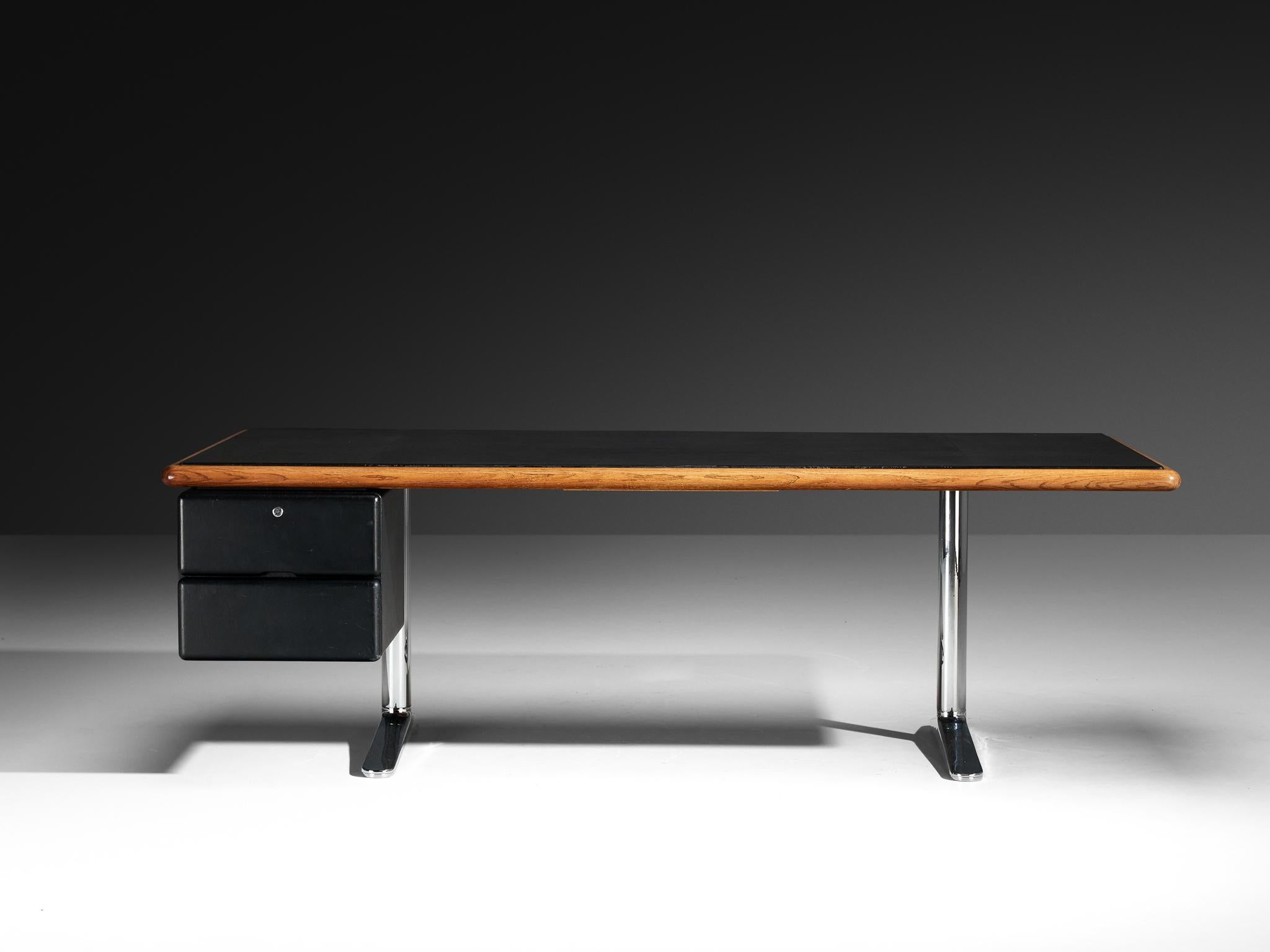 Warren Platner für Knoll Schreibtisch in Eiche und schwarzem Leder im Zustand „Gut“ im Angebot in Waalwijk, NL