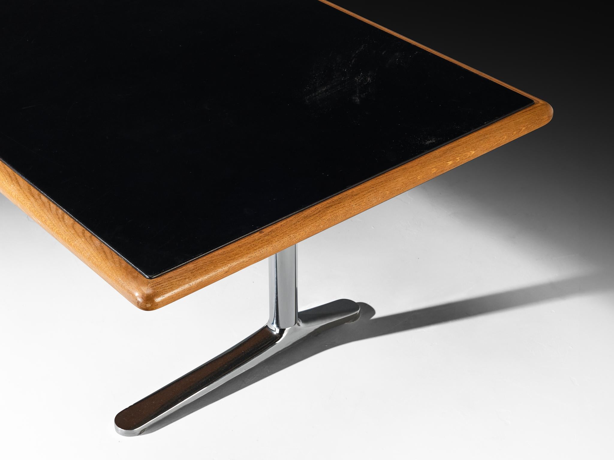 Late 20th Century Warren Platner for Knoll Writing Desk in Oak and Black Leather For Sale