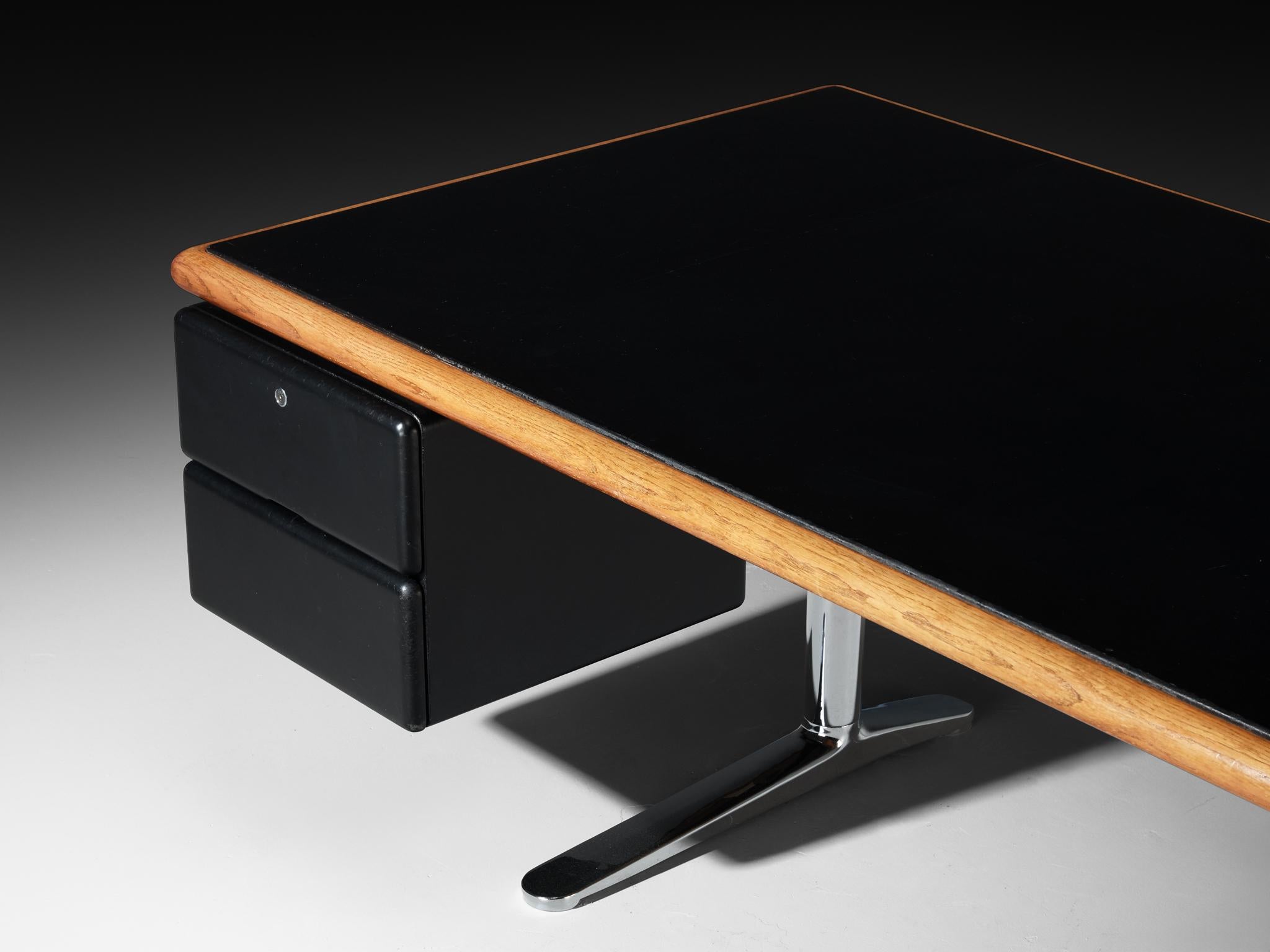 Warren Platner für Knoll Schreibtisch in Eiche und schwarzem Leder (Stahl) im Angebot
