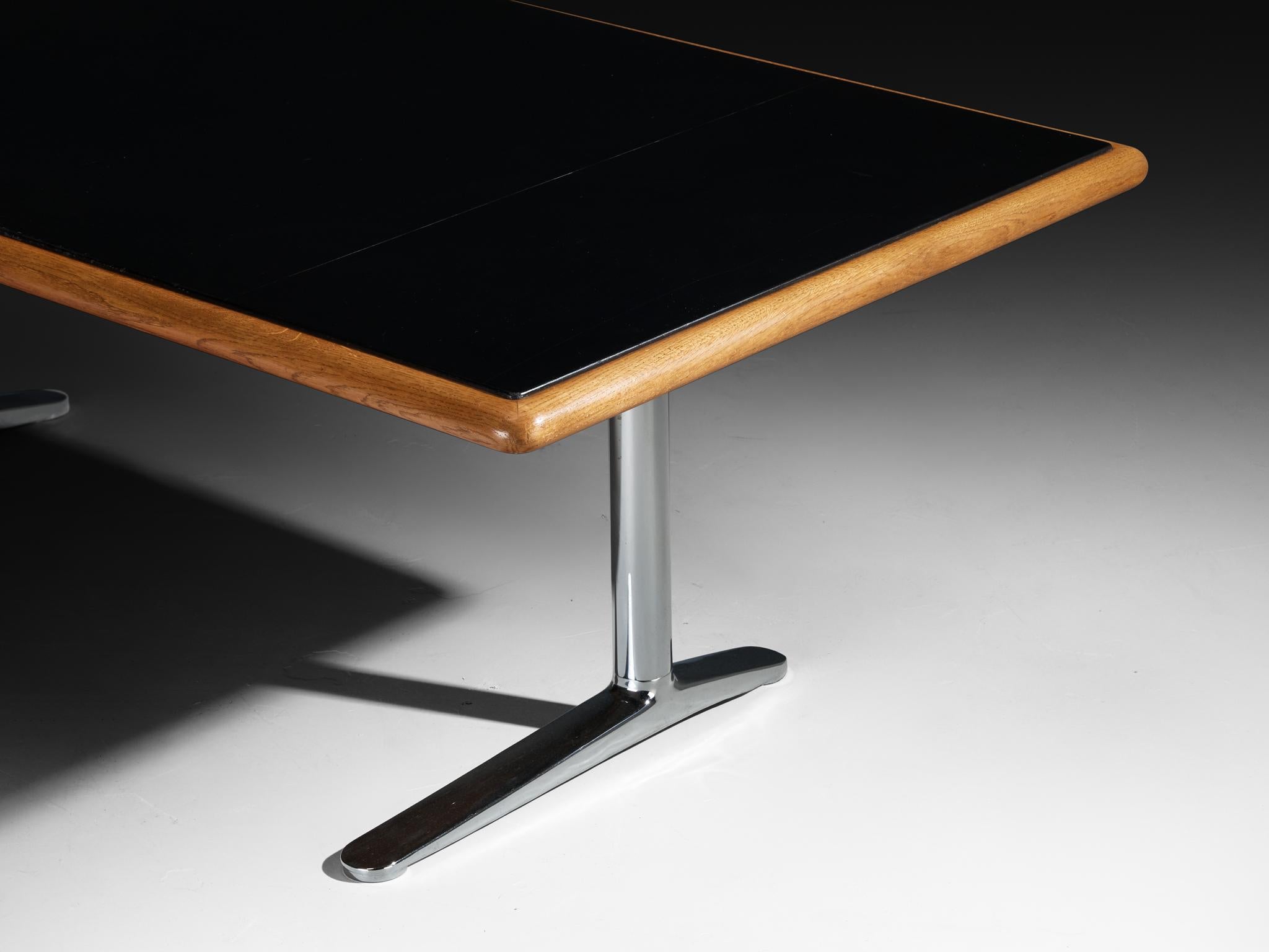 Warren Platner für Knoll Schreibtisch in Eiche und schwarzem Leder im Angebot 1