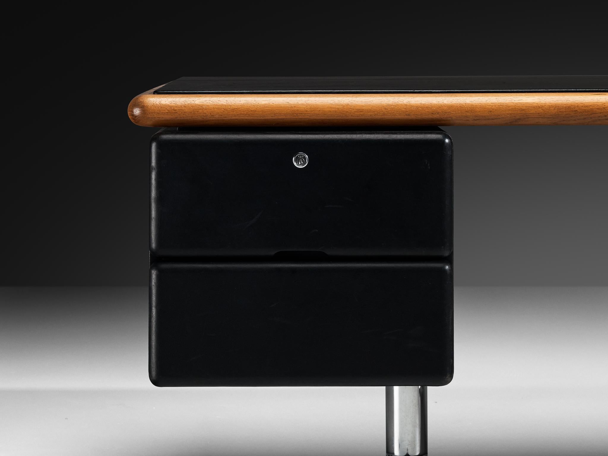 Warren Platner for Knoll Writing Desk in Oak and Black Leather For Sale 2