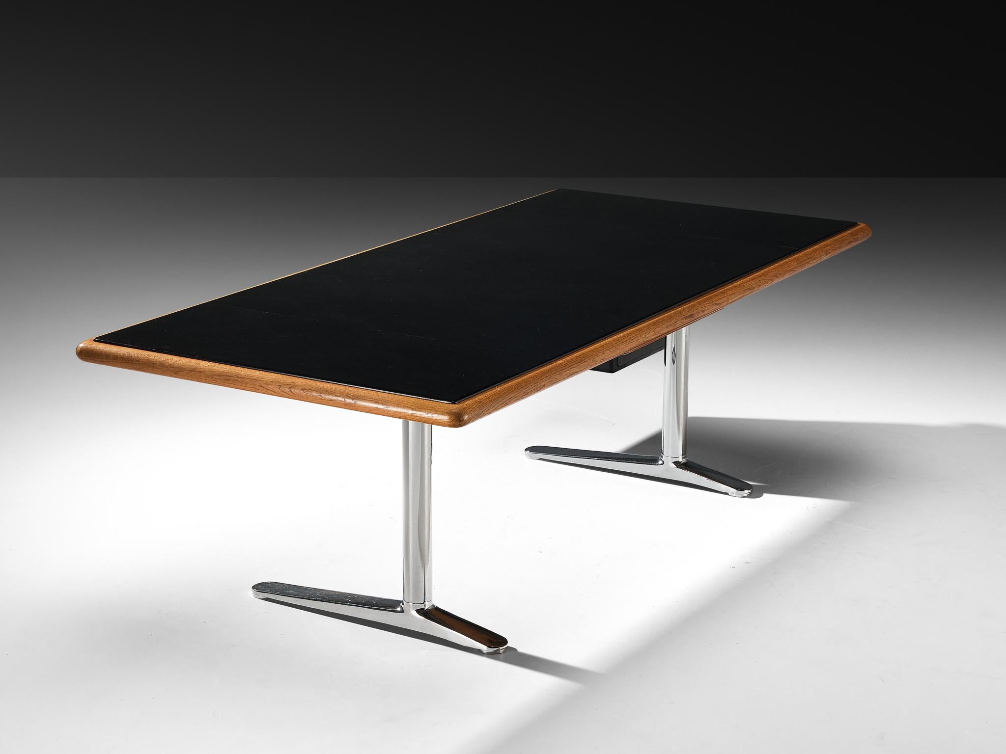 Warren Platner für Knoll Schreibtisch in Eiche und schwarzem Leder im Angebot 2