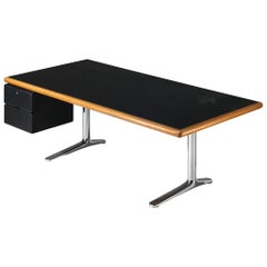 Warren Platner for Knoll Writing Desk in Oak and Black Leather