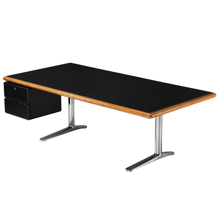 Warren Platner for Knoll Writing Desk in Oak and Black Leather