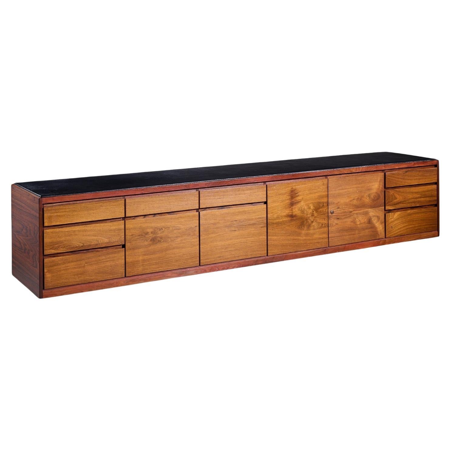 Warren Platner per Lehigh Leopold Credenza di metà secolo in palissandro e cuoio