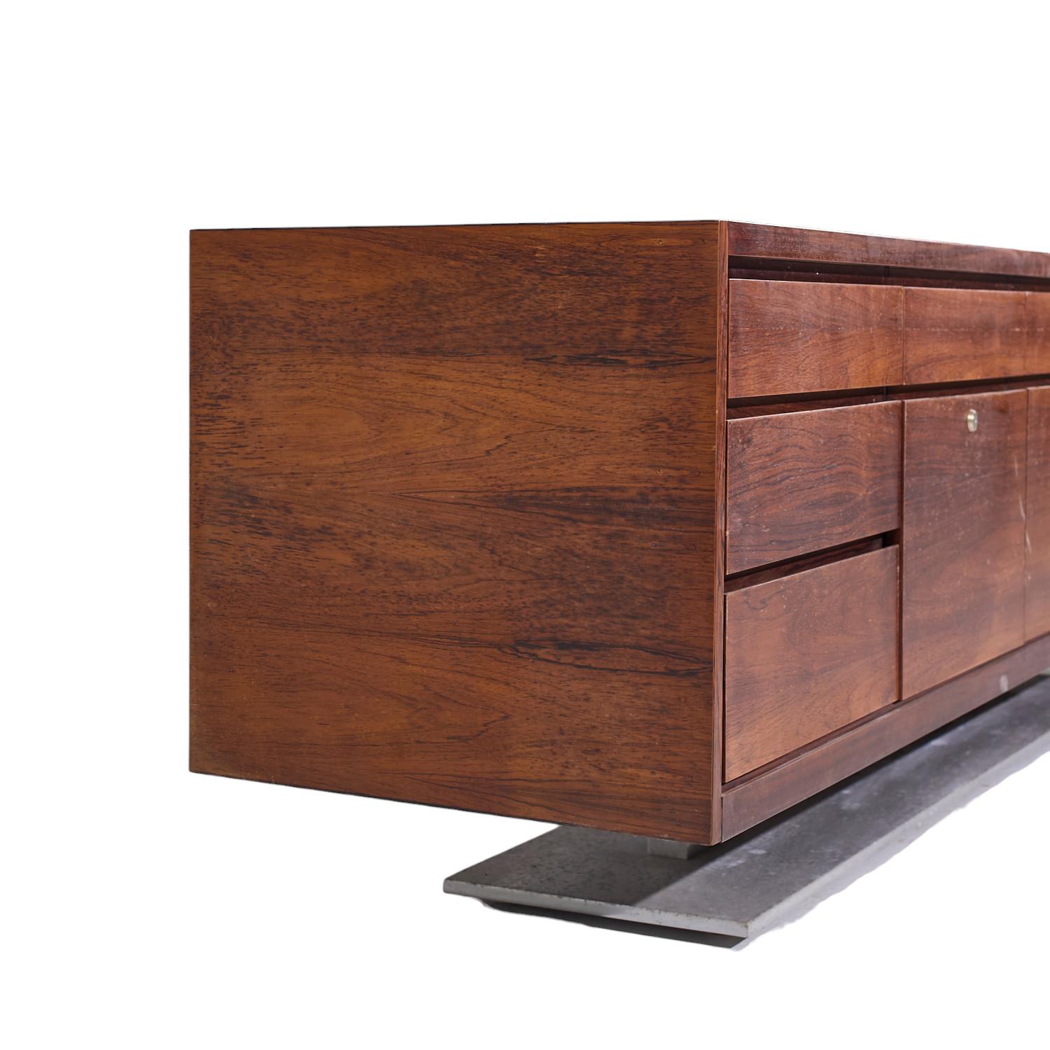 American Warren Platner for Lehigh Leopold Mid Century Rosewood, Stainless Steel Credenza For Sale