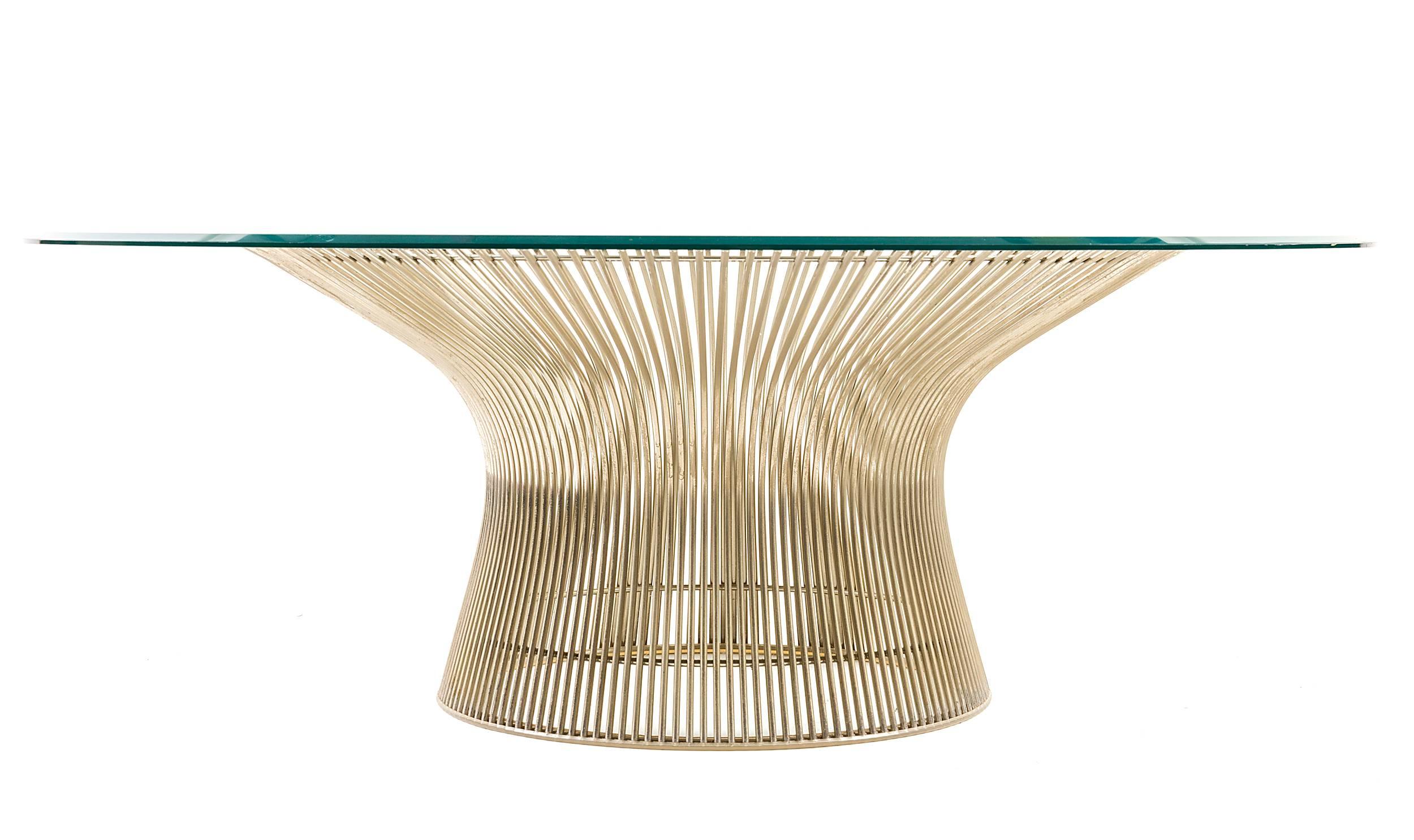 Mid-Century Modern Warren Platner Glass Top Coffee Table with Sculptural Wire Base,  USA 1970s