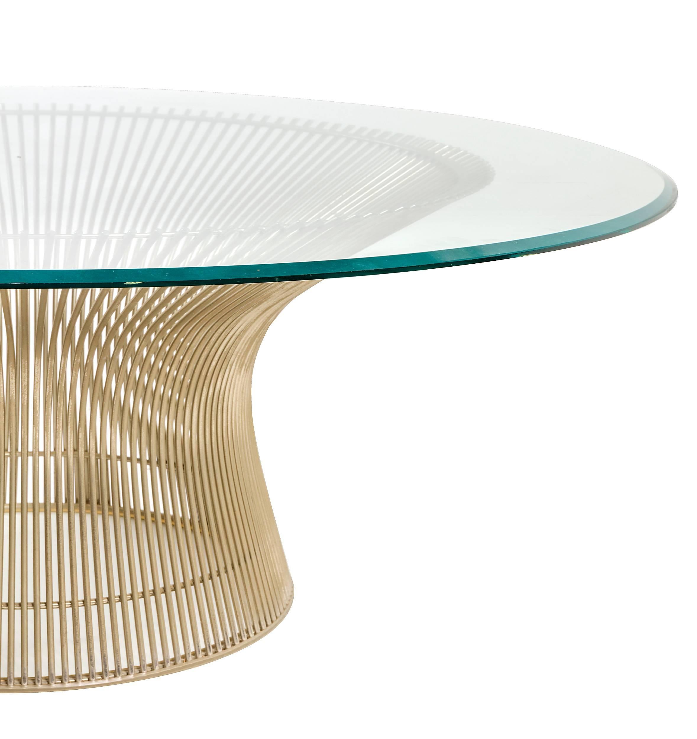 Beveled Warren Platner Glass Top Coffee Table with Sculptural Wire Base,  USA 1970s