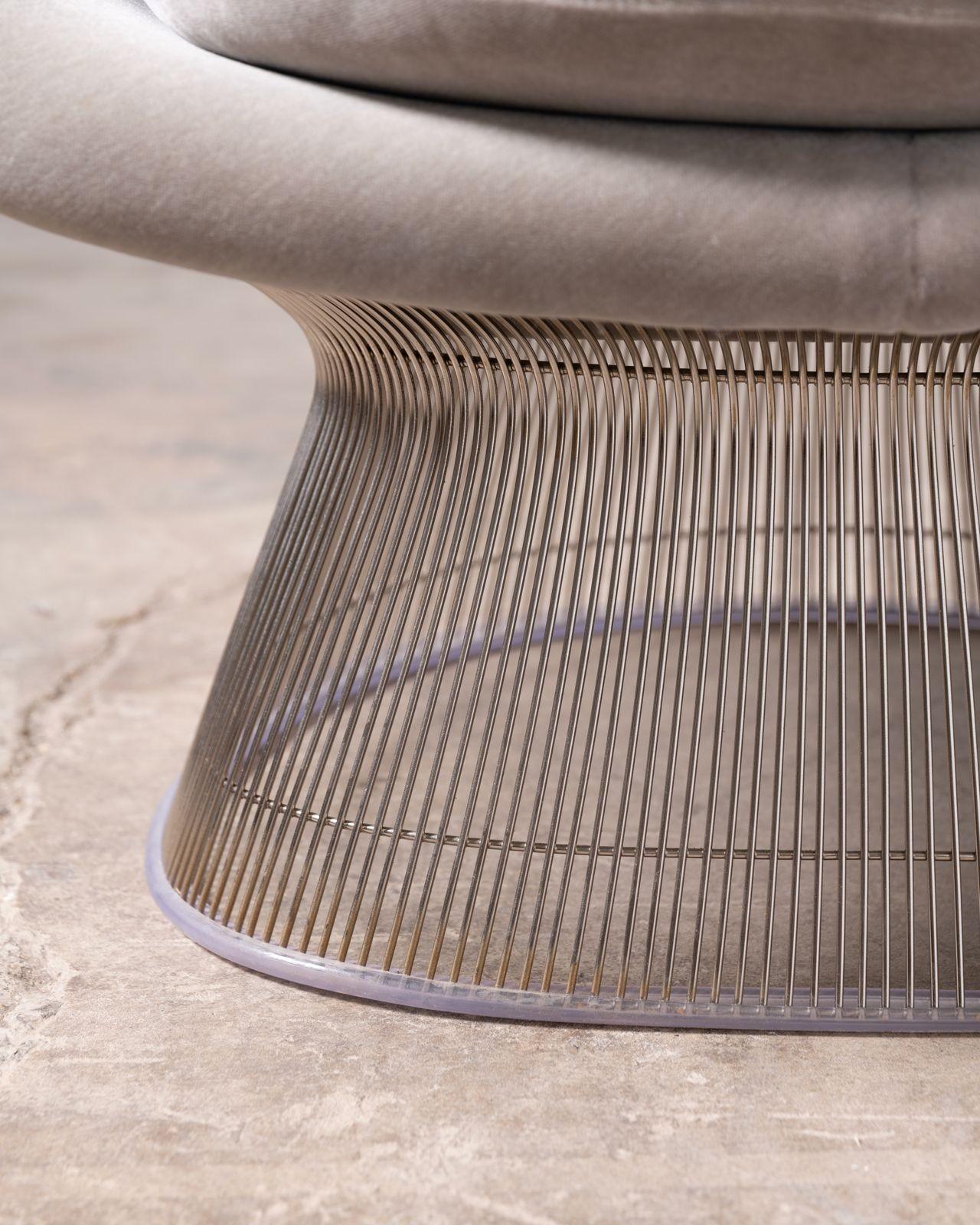 2 Warren Platner High Back Easy Chairs and Ottomans Gray Knoll Velvet & Nickel For Sale 9