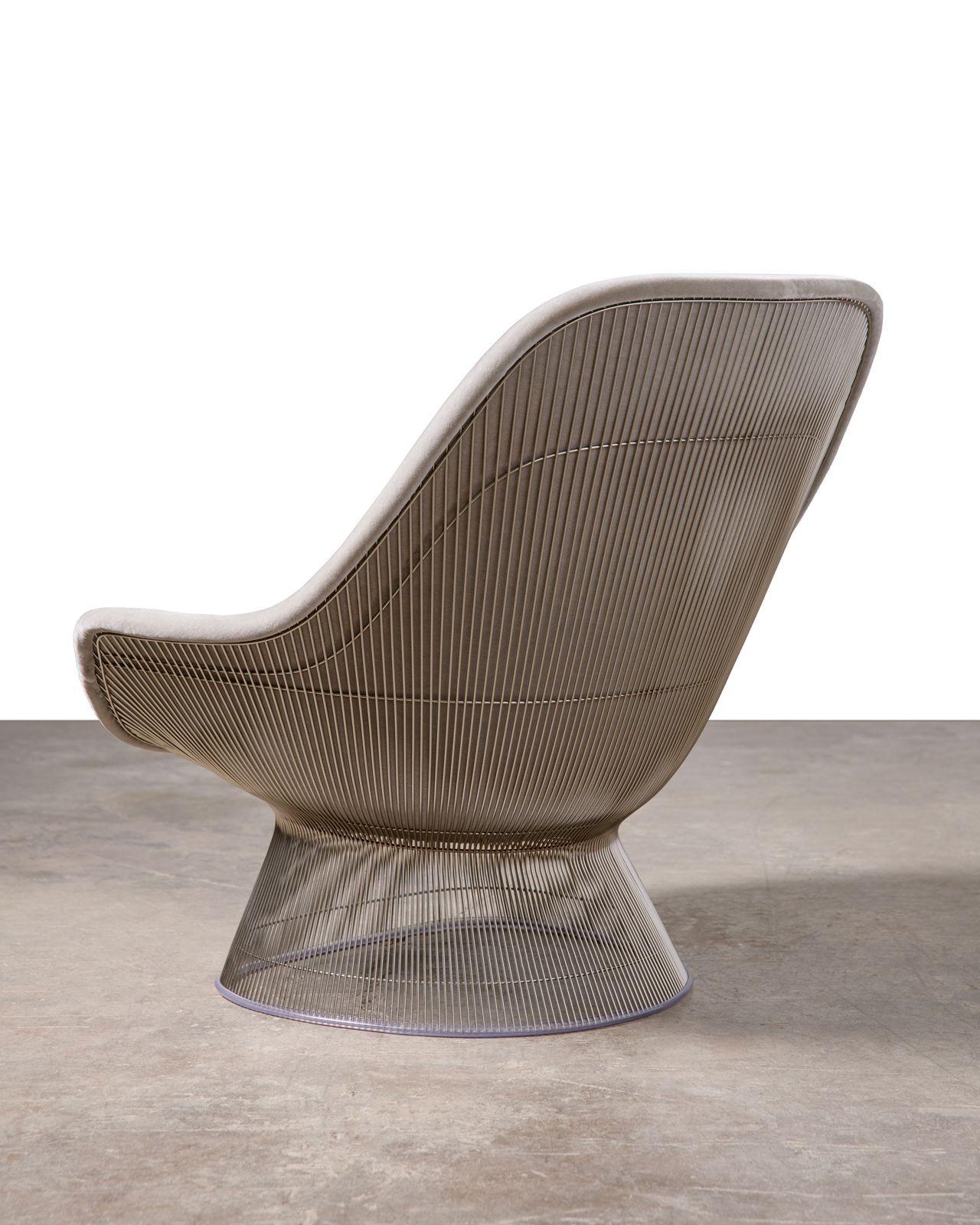 2 Warren Platner High Back Easy Chairs and Ottomans Gray Knoll Velvet & Nickel For Sale 1