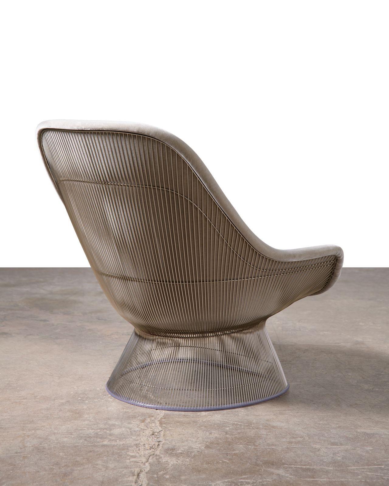 2 Warren Platner High Back Easy Chairs and Ottomans Gray Knoll Velvet & Nickel For Sale 3