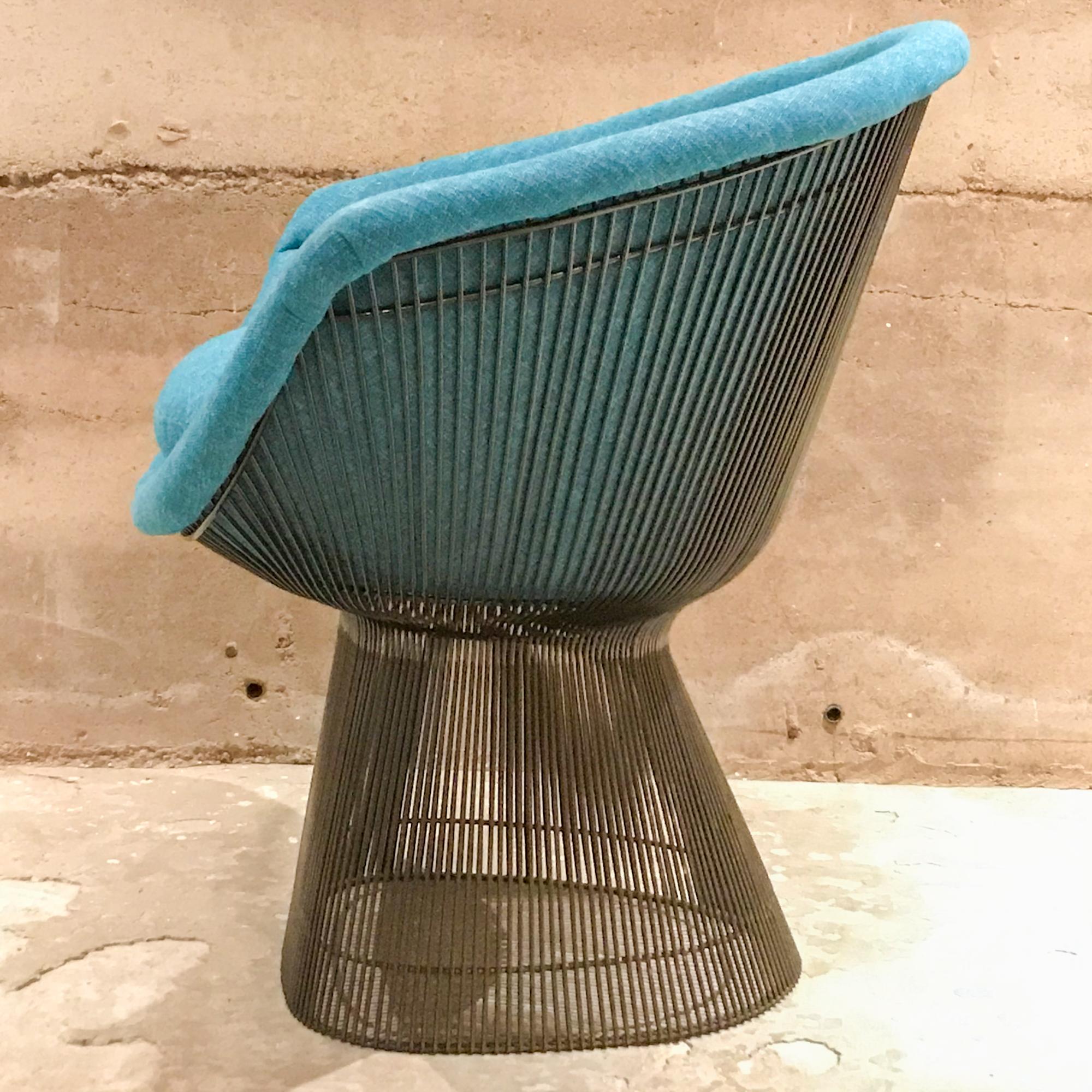 Powder-Coated Warren Platner Inviting Teal Blue & Bronze Iconic Steel Knoll Lounge Chairs 