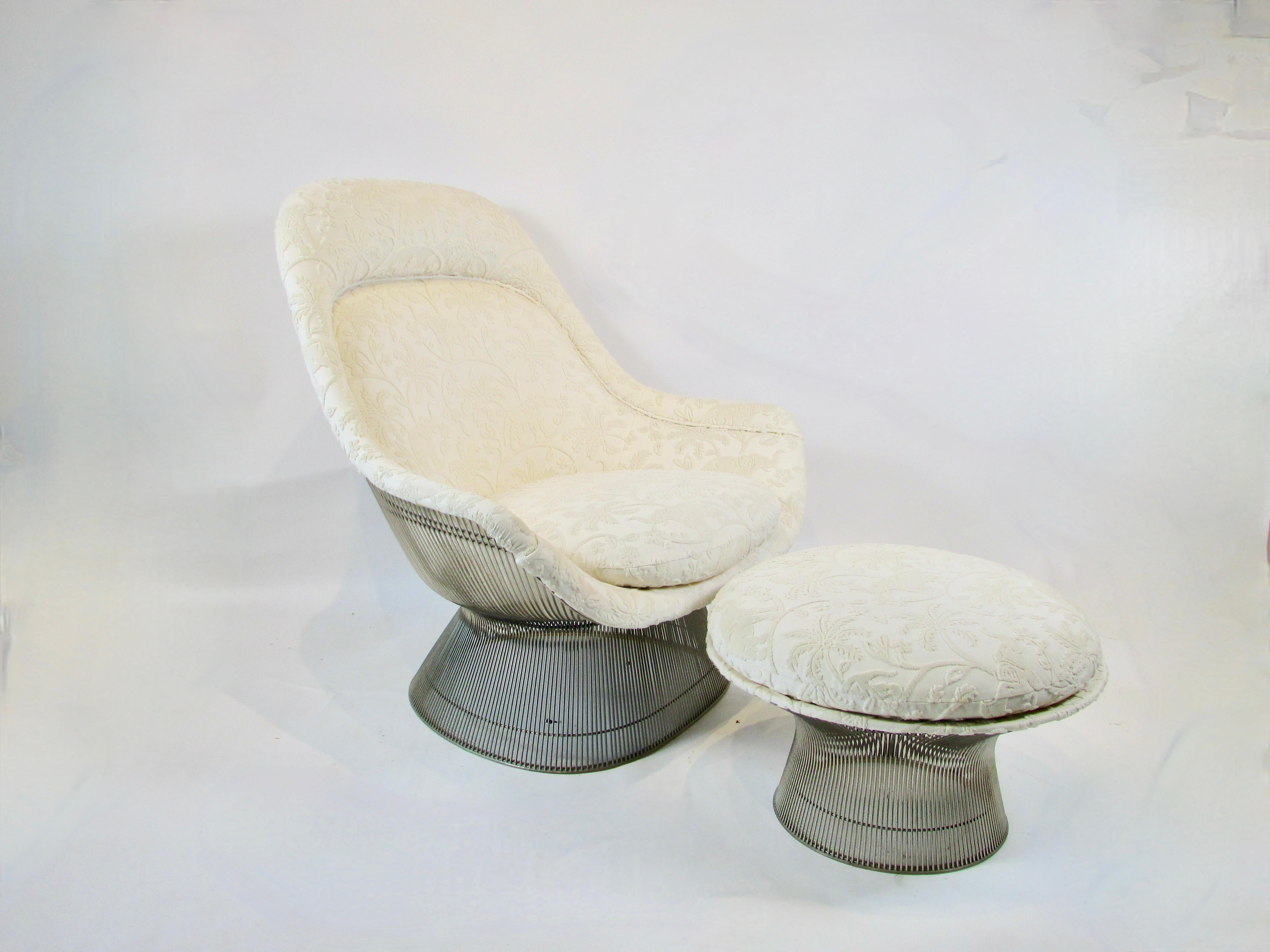 Warren Platner Knoll 1705 grand fauteuil avec ottoman en textile safari exotique 4