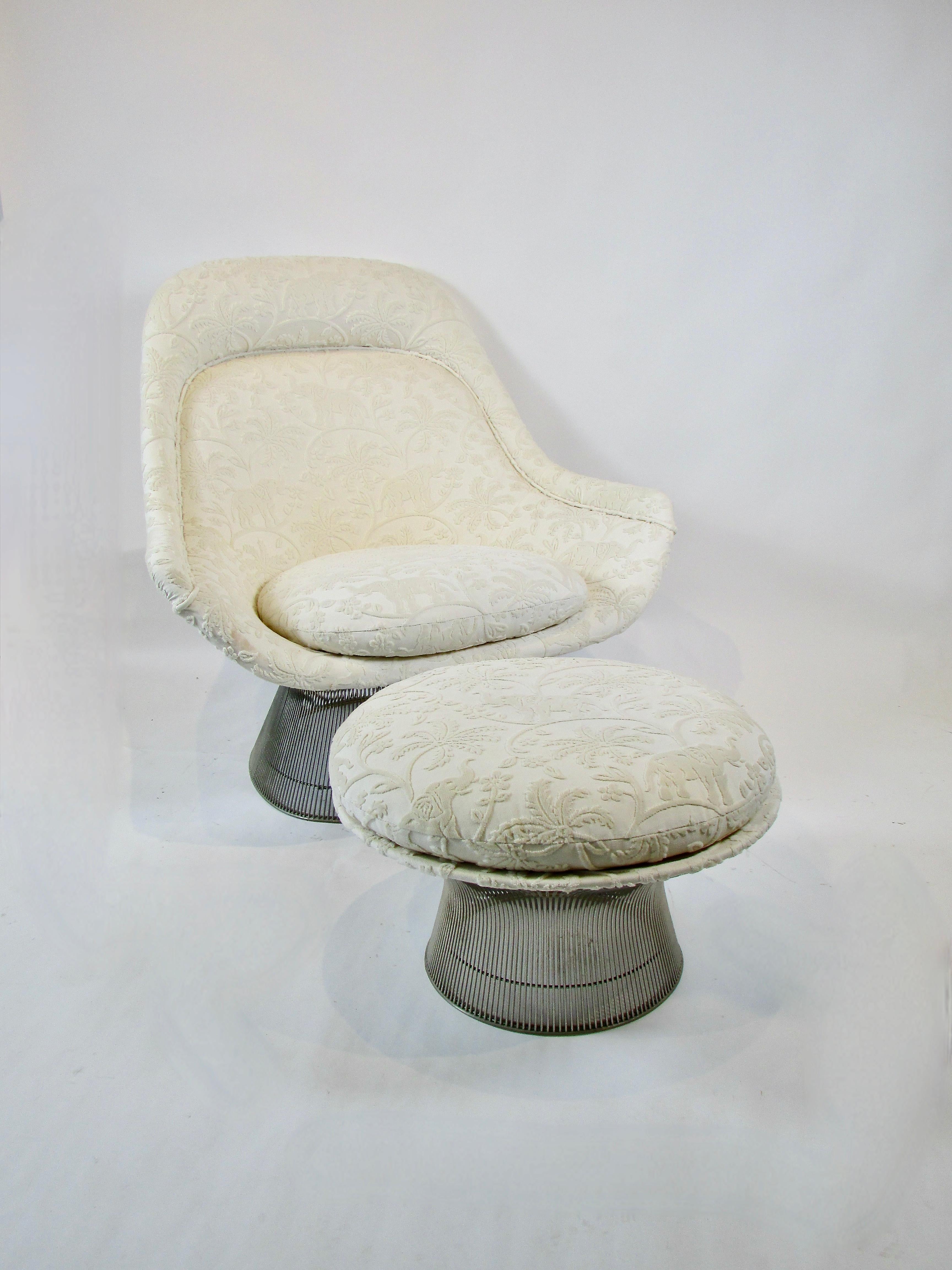 Mid-Century Modern Warren Platner Knoll 1705 grand fauteuil avec ottoman en textile safari exotique