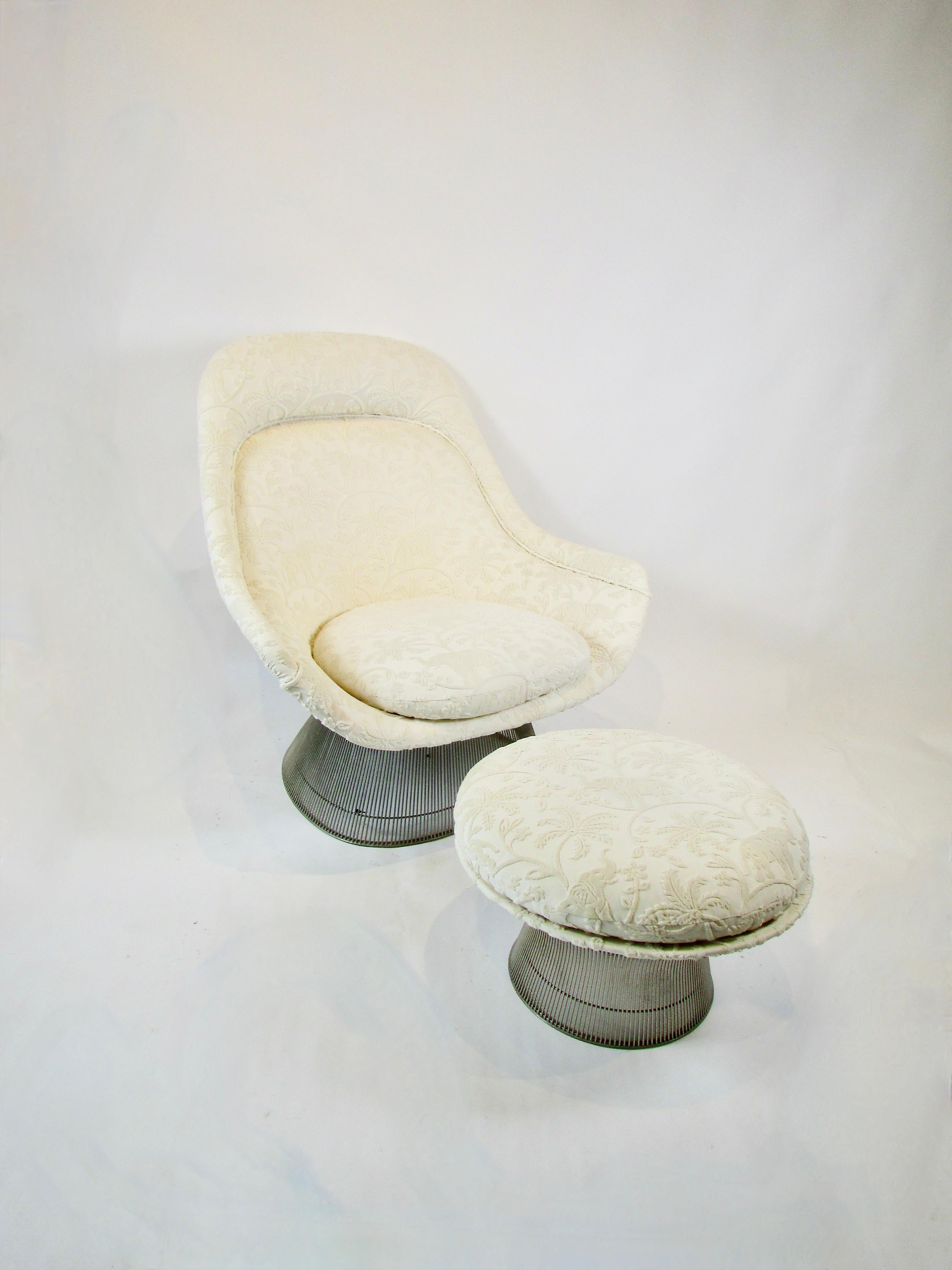 Poli Warren Platner Knoll 1705 grand fauteuil avec ottoman en textile safari exotique