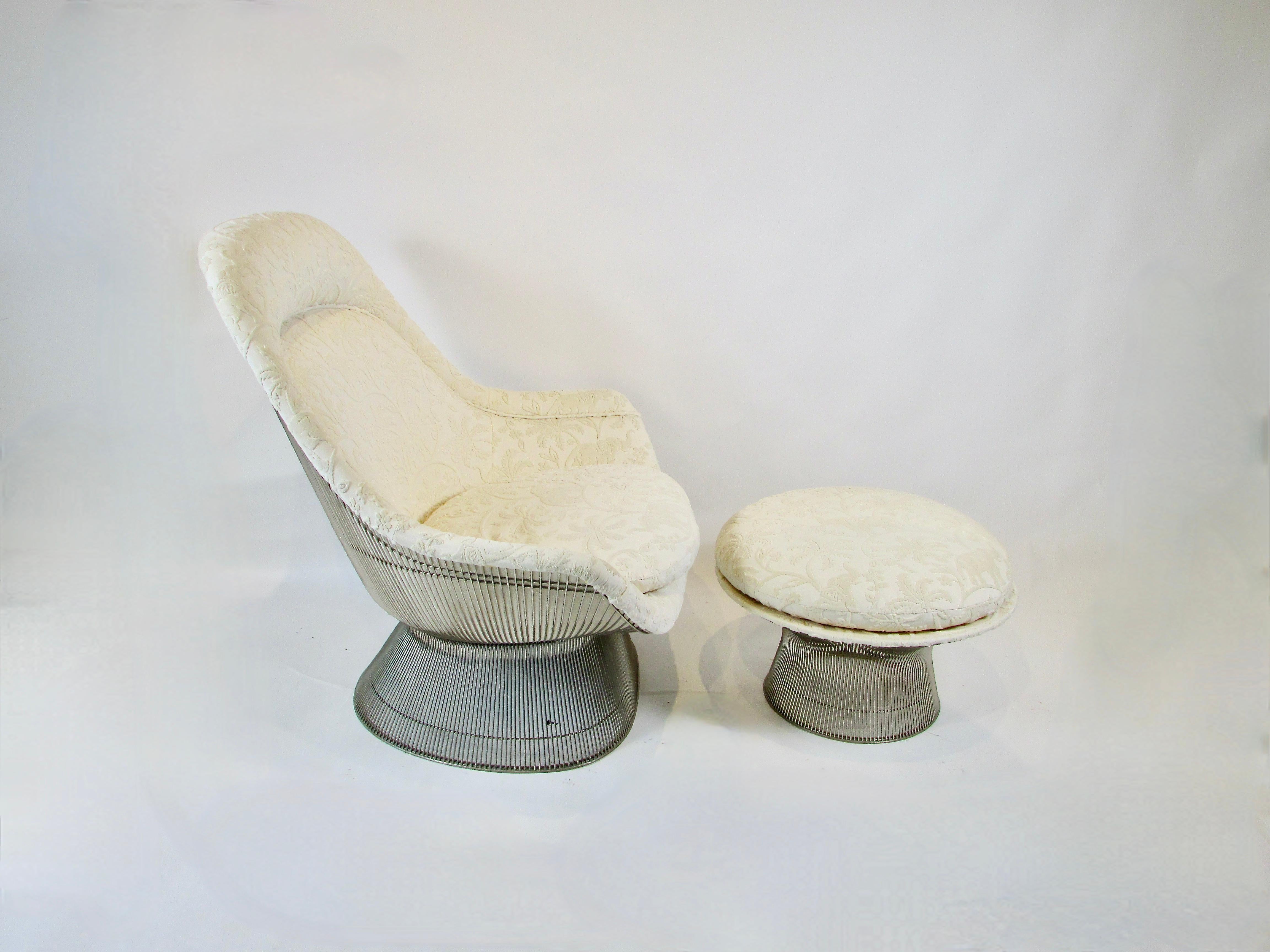 Warren Platner Knoll 1705 grand fauteuil avec ottoman en textile safari exotique Bon état à Ferndale, MI