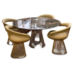 Warren Platner & Knoll Dining Room Set, Emperador Marble Table and 4 Chairs 