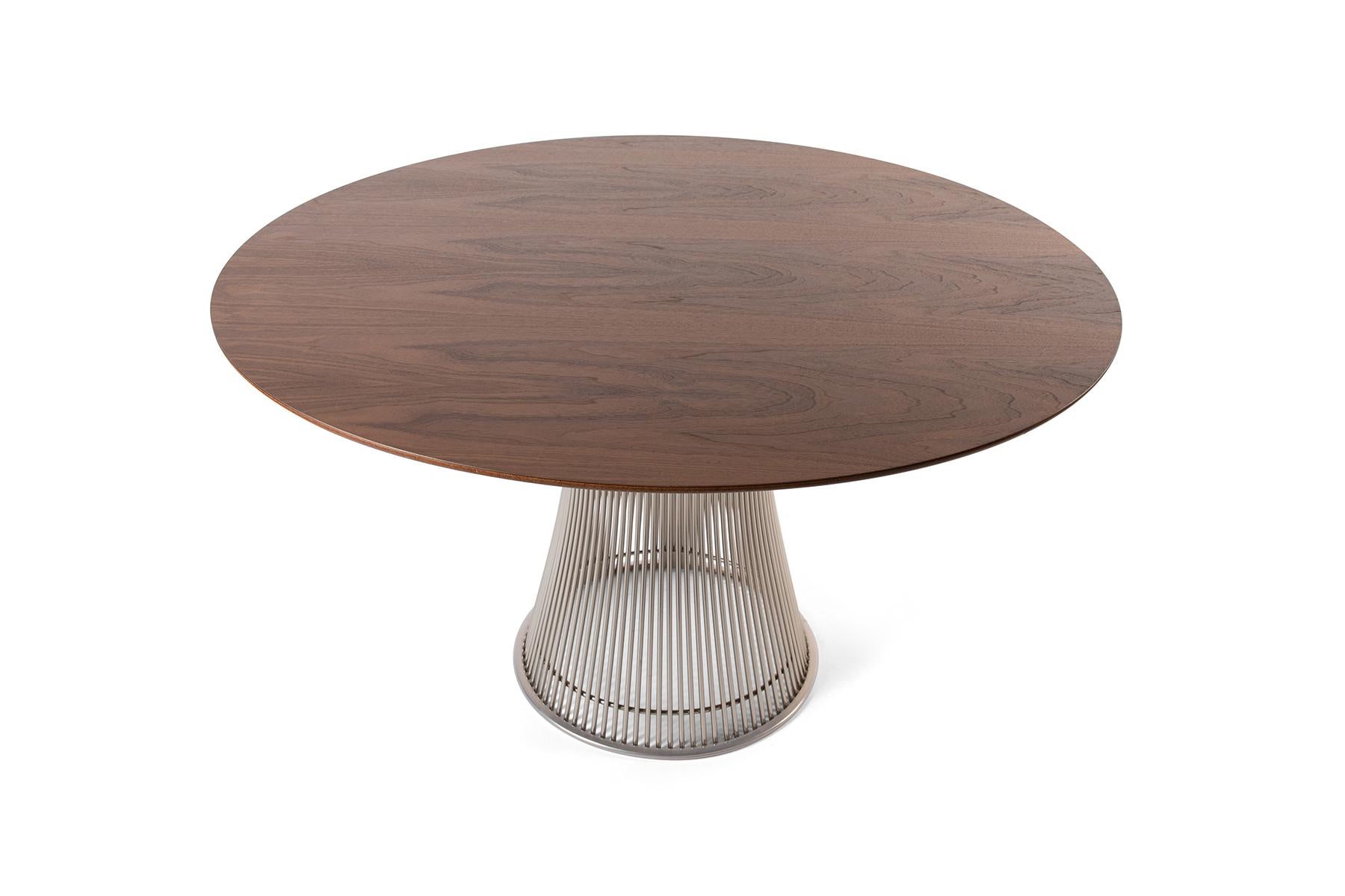 Warren Platner welded steel rod base with beautifully grained walnut top circa late 1960's. Purchased from the original owners. Top has been newly finished.