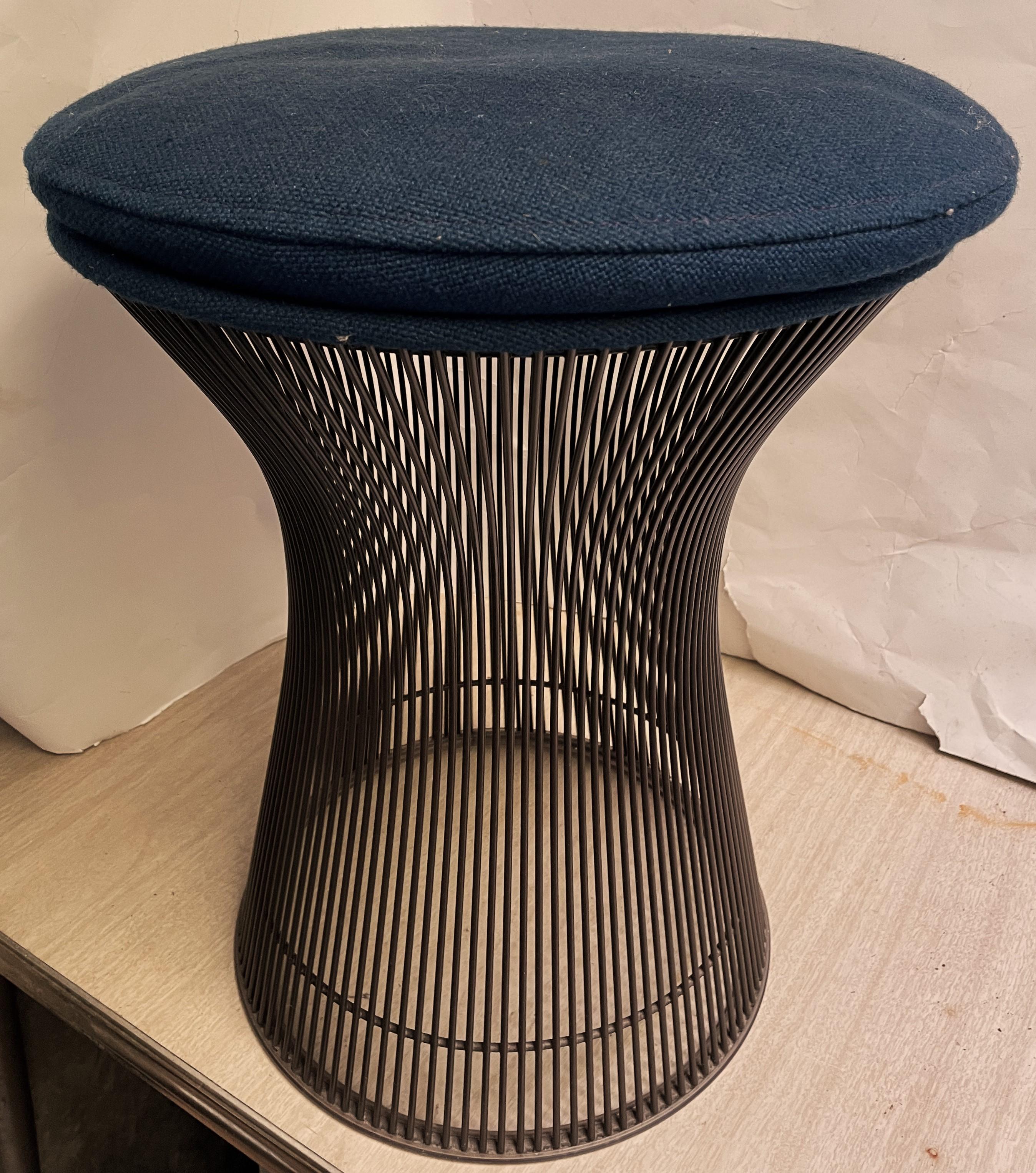 Warren Platner Knoll Taburete Internacional Original Tela Azul Metal Bronce Moderno de mediados de siglo en venta