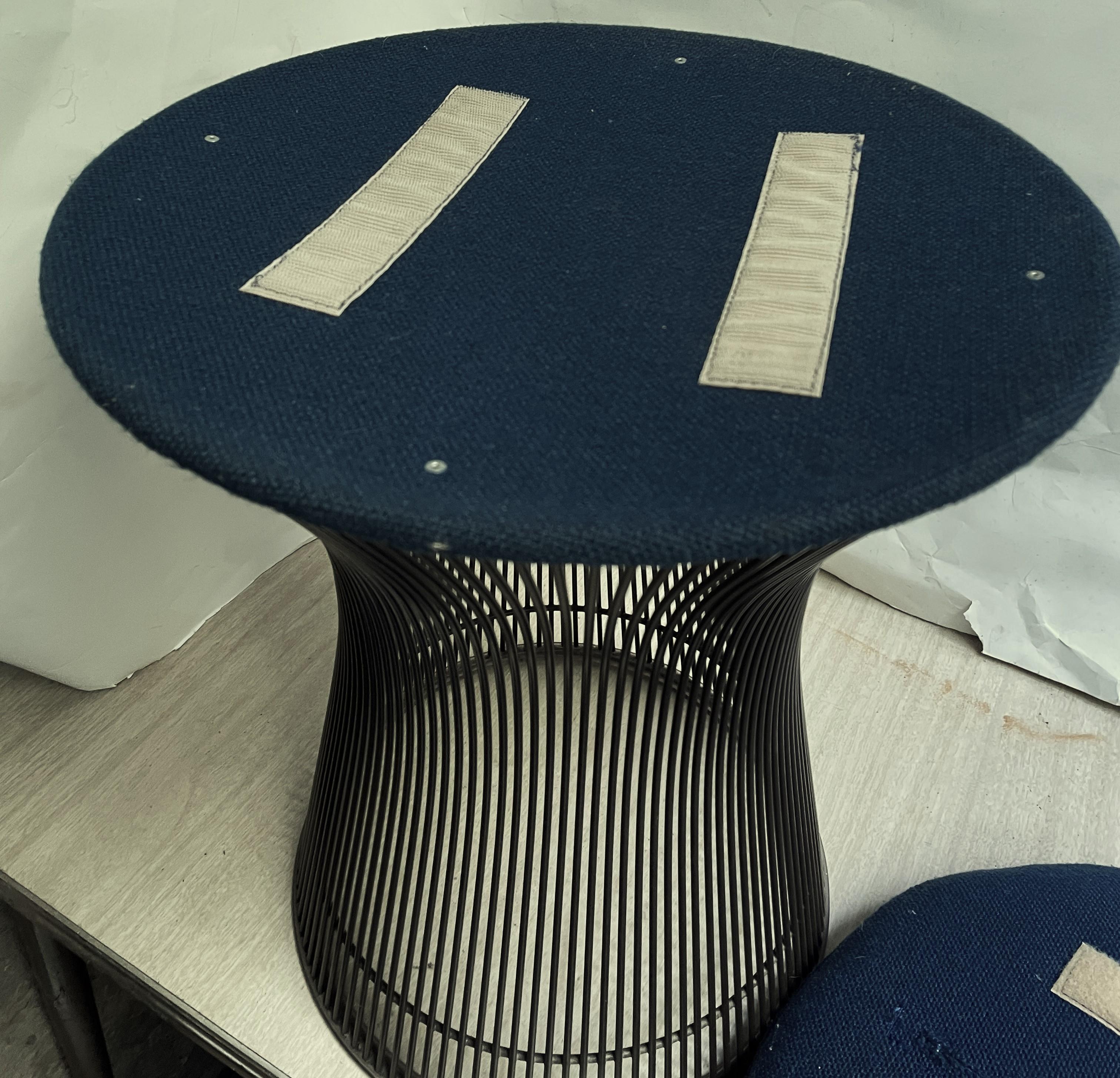Warren Platner Knoll Taburete Internacional Original Tela Azul Metal Bronce Soldado en venta