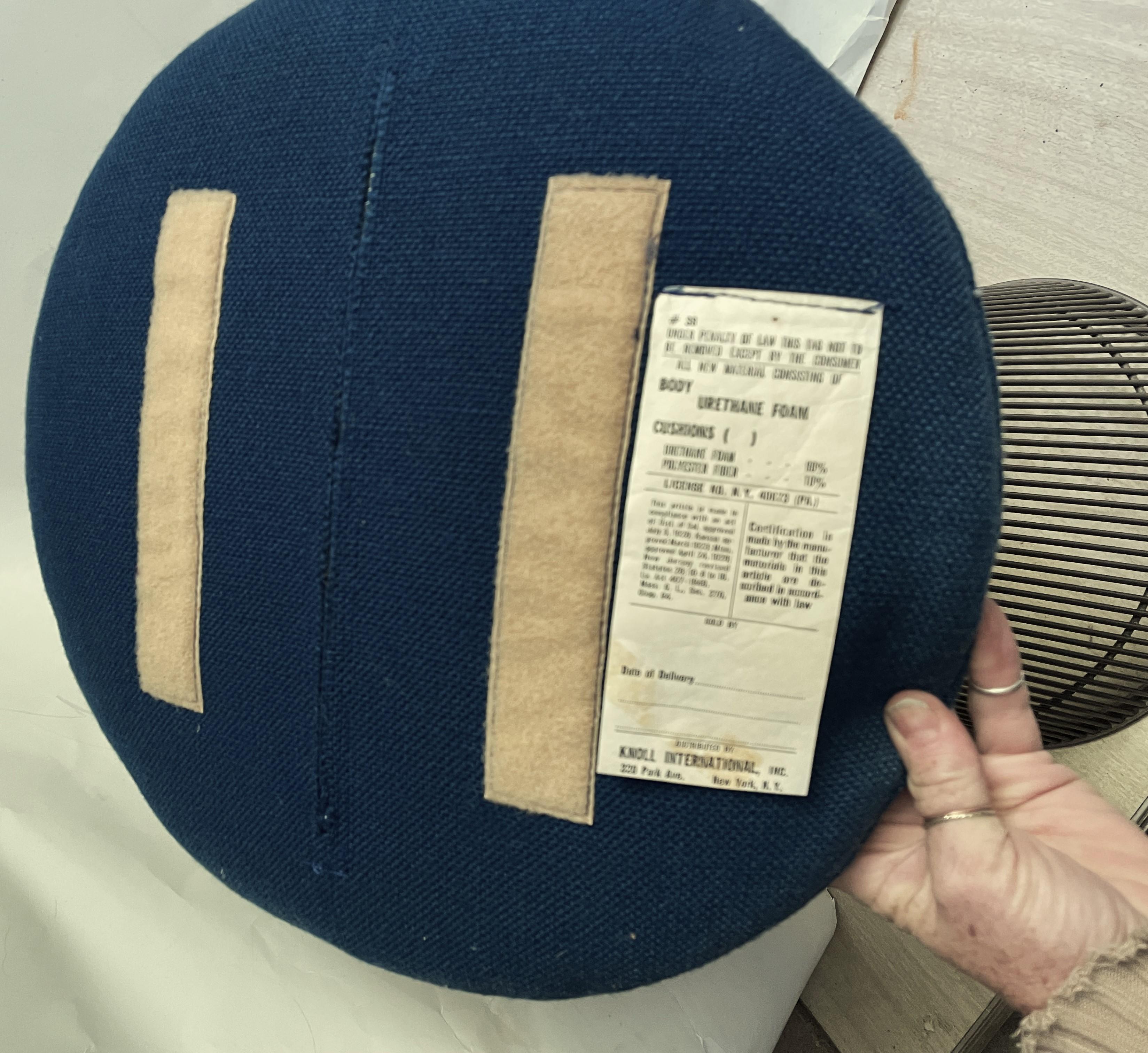 Warren Platner Knoll Taburete Internacional Original Tela Azul Metal Bronce en venta 2