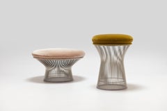 Warren Platner Large Ottoman / Stool in Blush Pink & Gold Velvet by Knoll