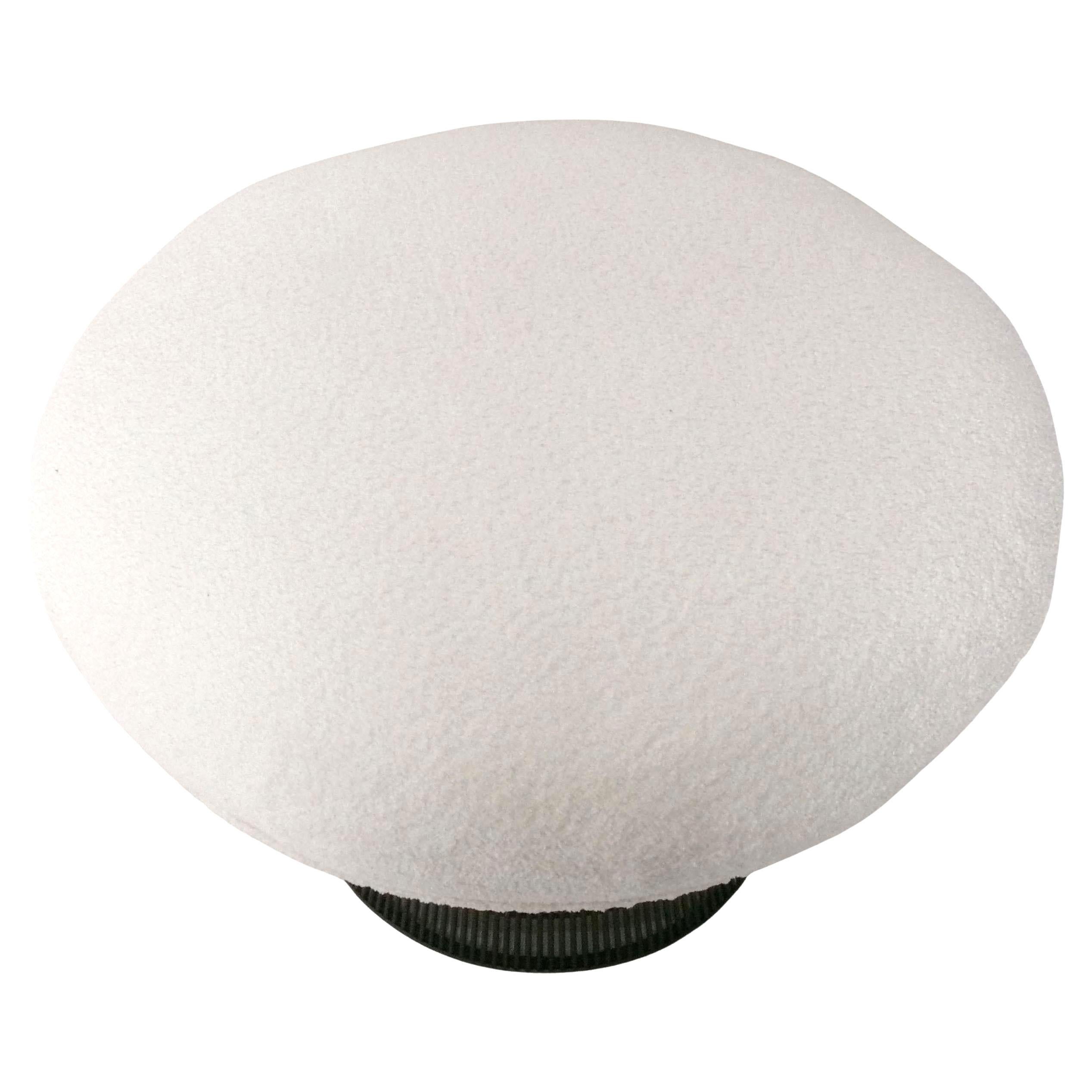 Large Scale Stool or Ottoman, designed by Warren Platner for Knoll, American, circa 1960s. It is executed in a bronze finish metal and has been recently reupholstered in an ivory color boucle fabric. This may be a custom order, as we have not seen
