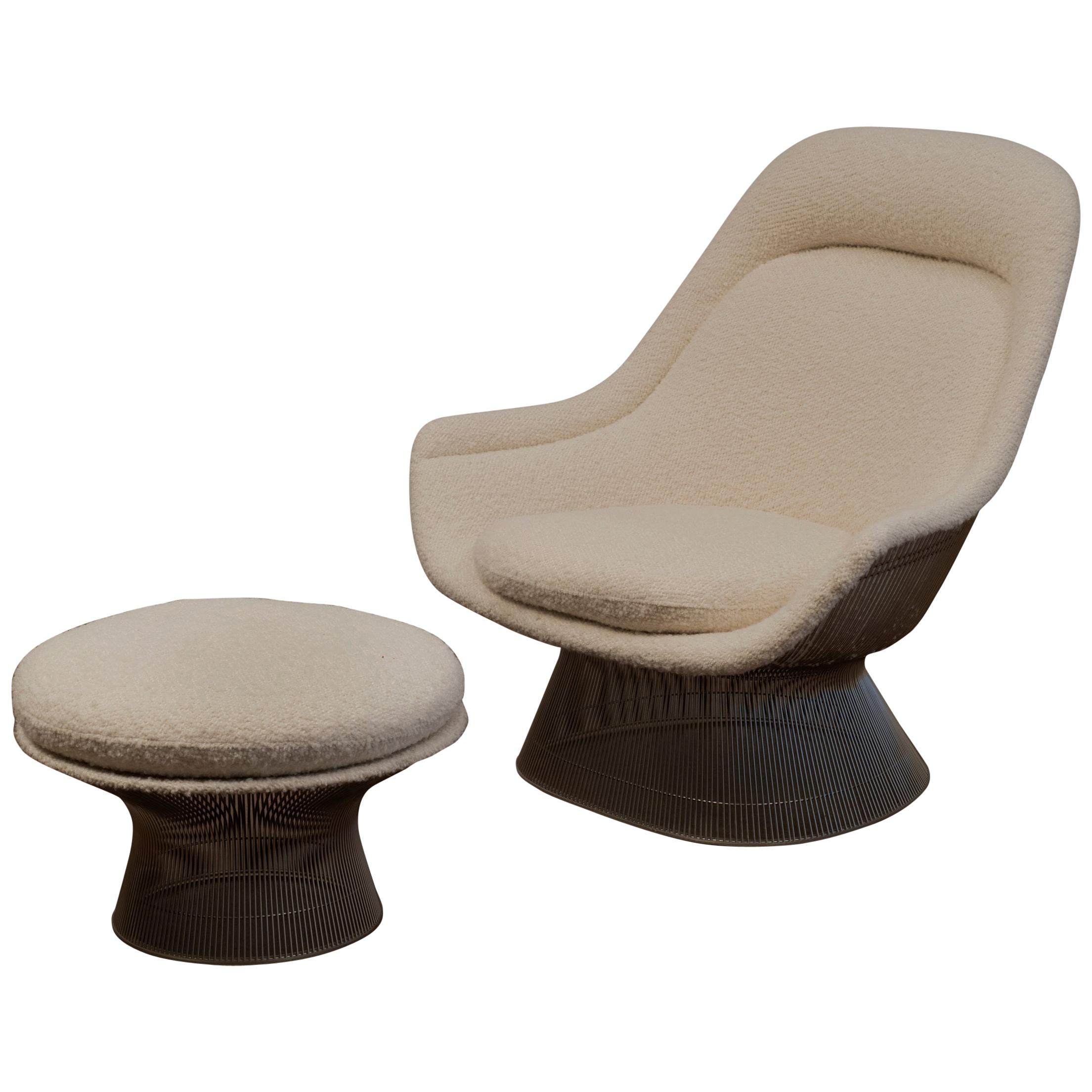 Warren Platner Lounge Chair and Ottoman in Pierre Frey Boucle
