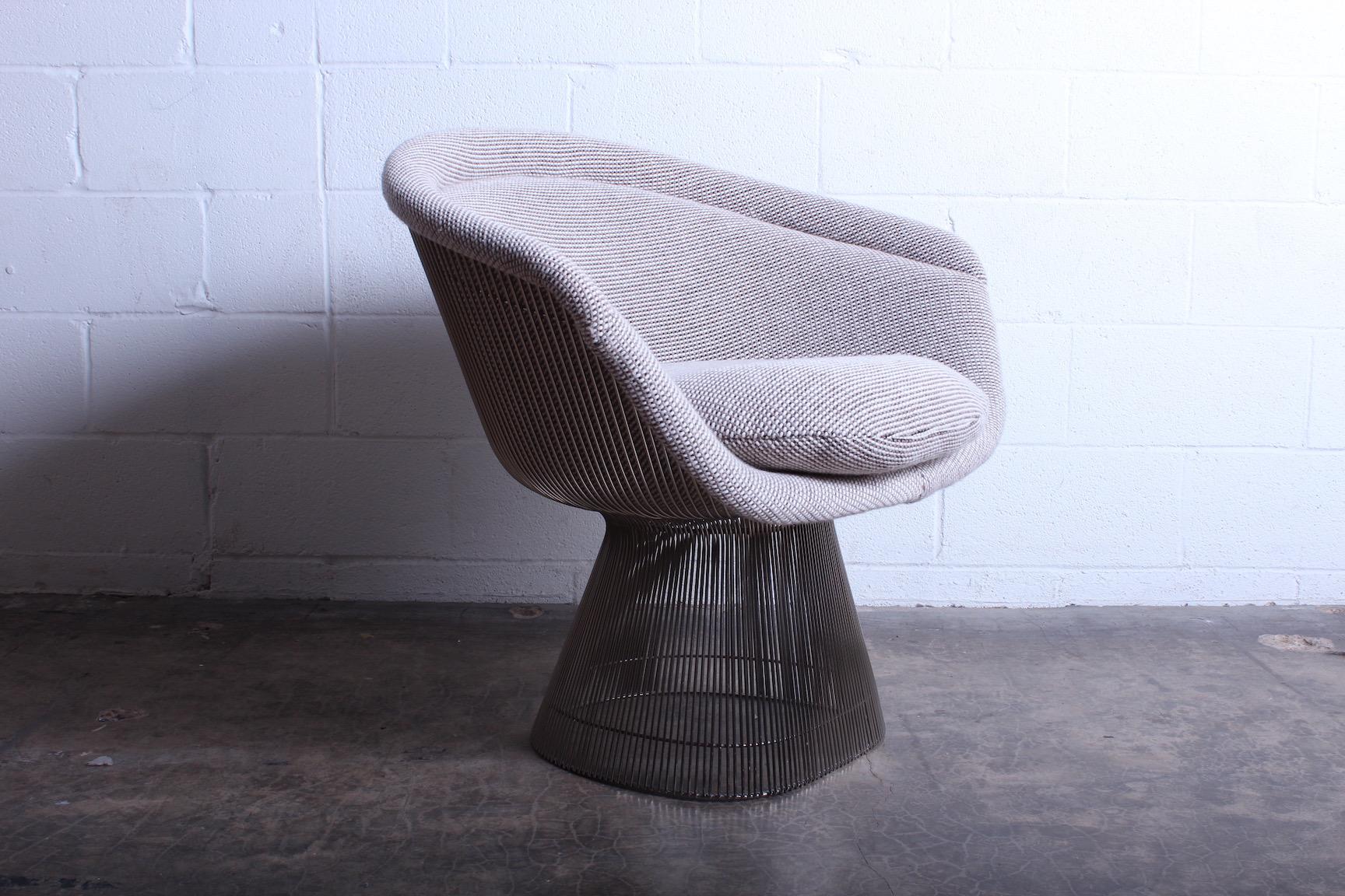 A nickel-plated lounge chair by Warren Platner for Knoll. Older upholstery in Knoll Cato wool that looks to be not original.