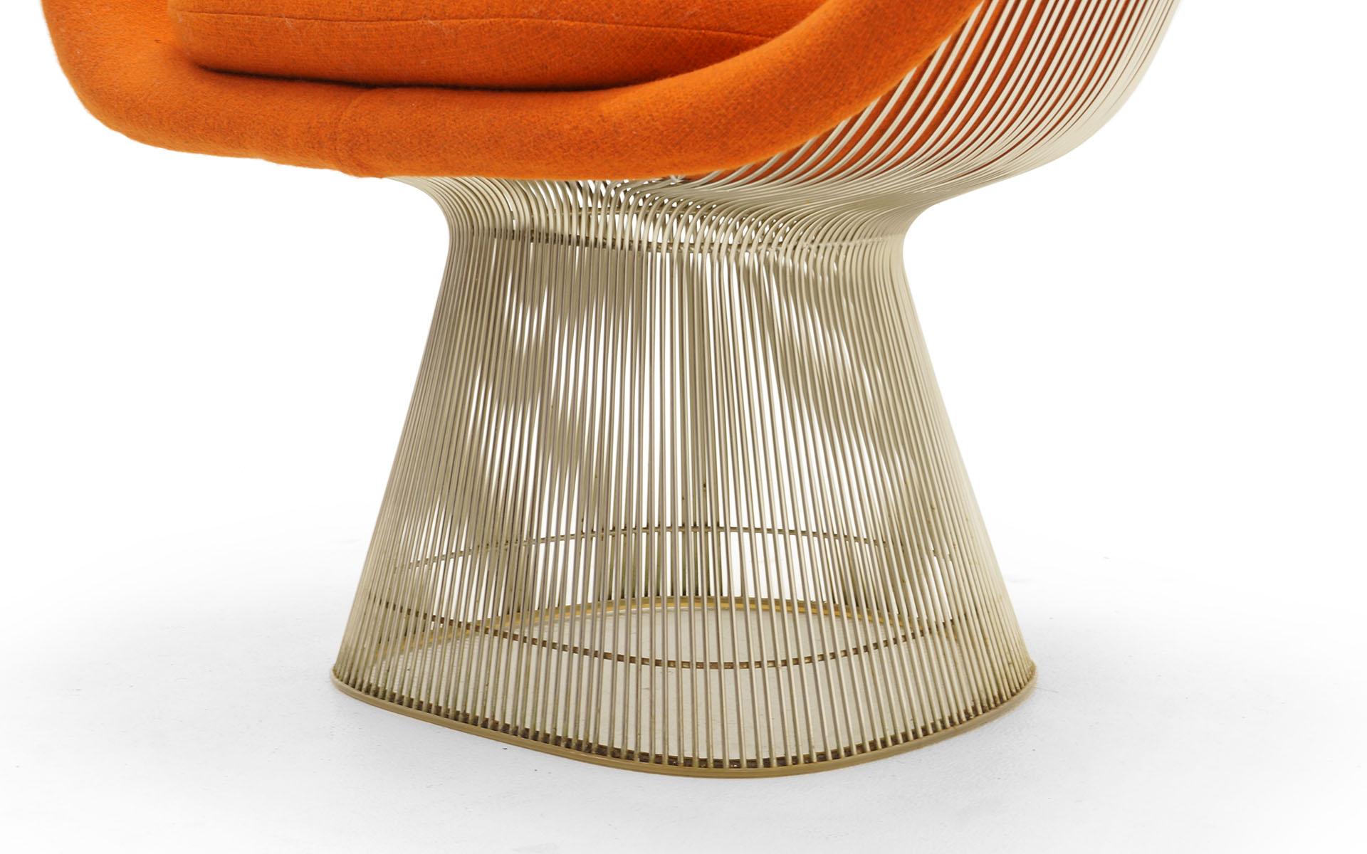 Warren Platner Lounge Chairs for Knoll, Wire Frames, Orange Maharam Fabric, Pair 3