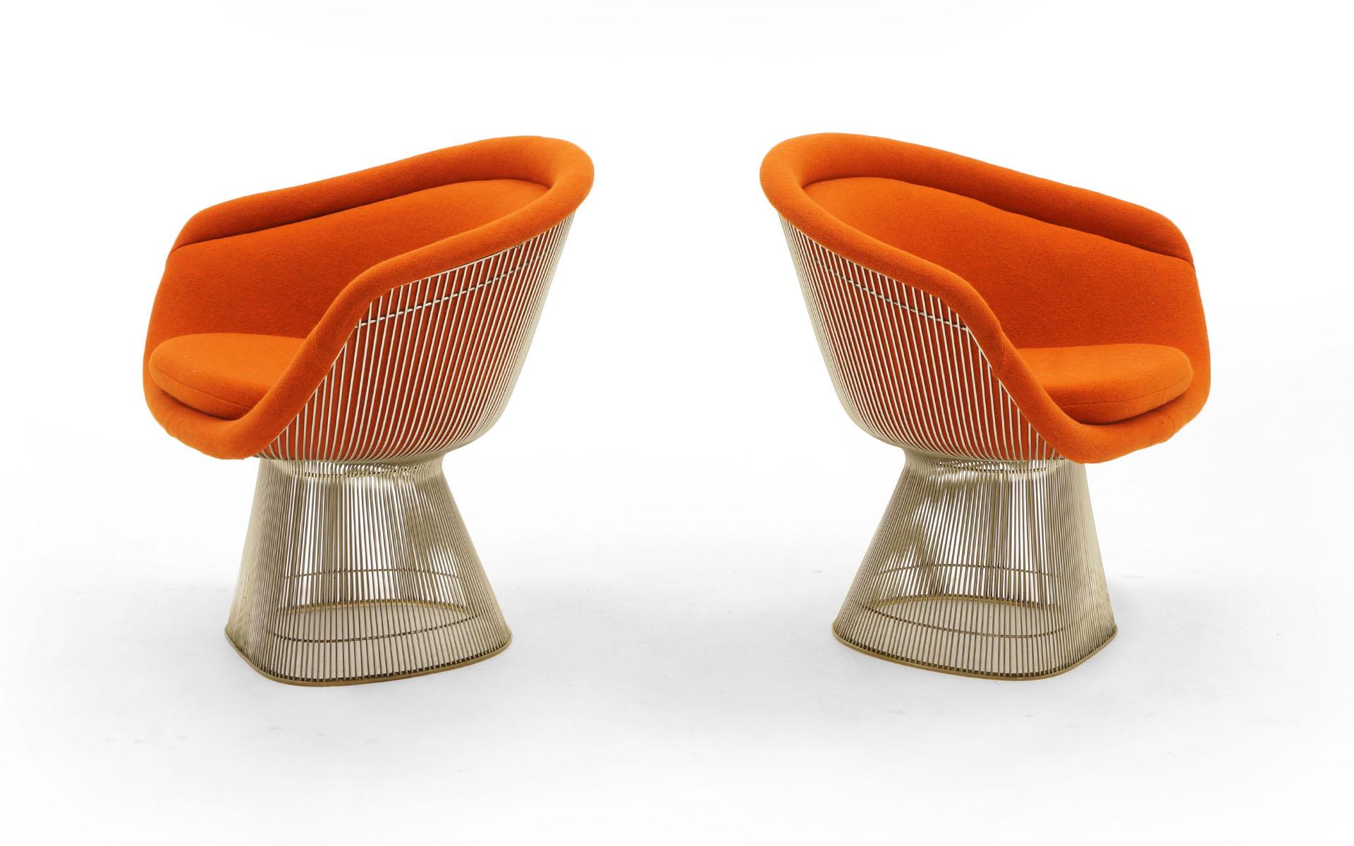 Mid-Century Modern Warren Platner Lounge Chairs for Knoll, Wire Frames, Orange Maharam Fabric, Pair