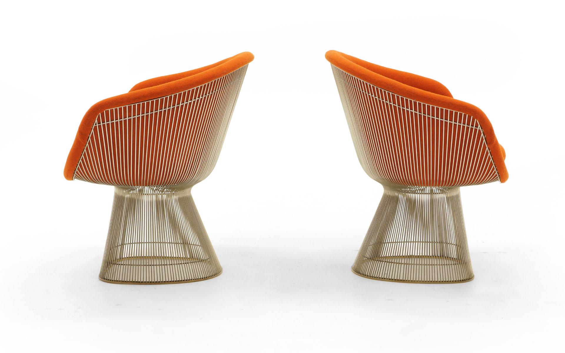 American Warren Platner Lounge Chairs for Knoll, Wire Frames, Orange Maharam Fabric, Pair