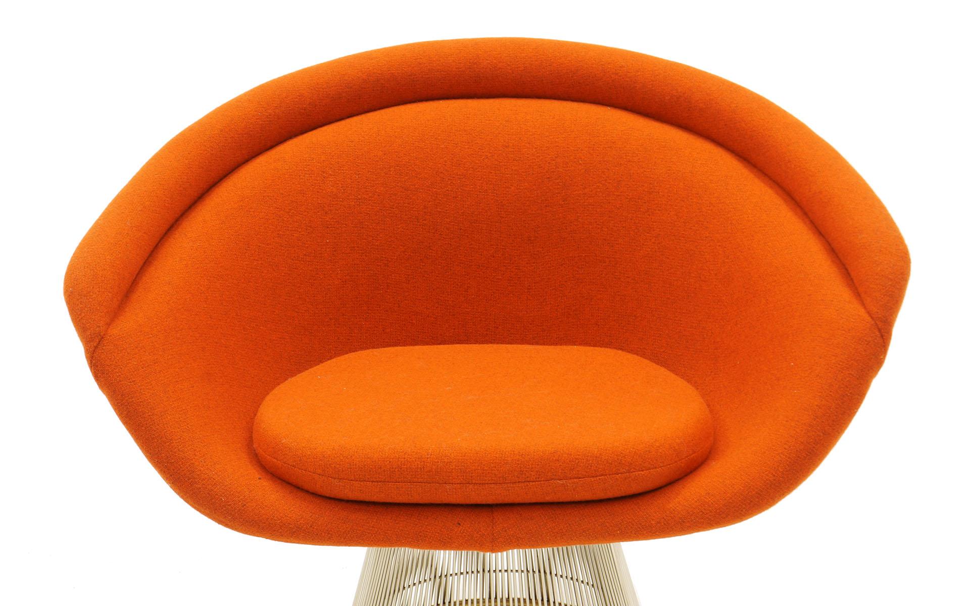 Upholstery Warren Platner Lounge Chairs for Knoll, Wire Frames, Orange Maharam Fabric, Pair
