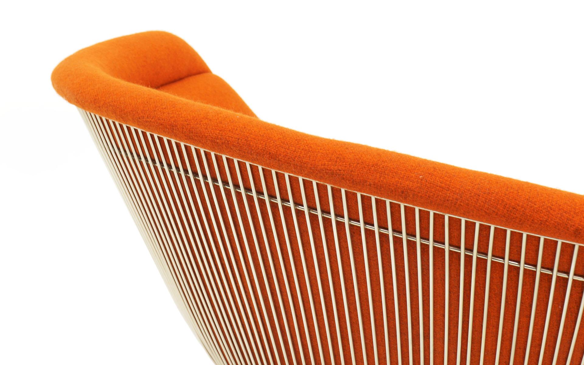 Warren Platner Lounge Chairs for Knoll, Wire Frames, Orange Maharam Fabric, Pair 2